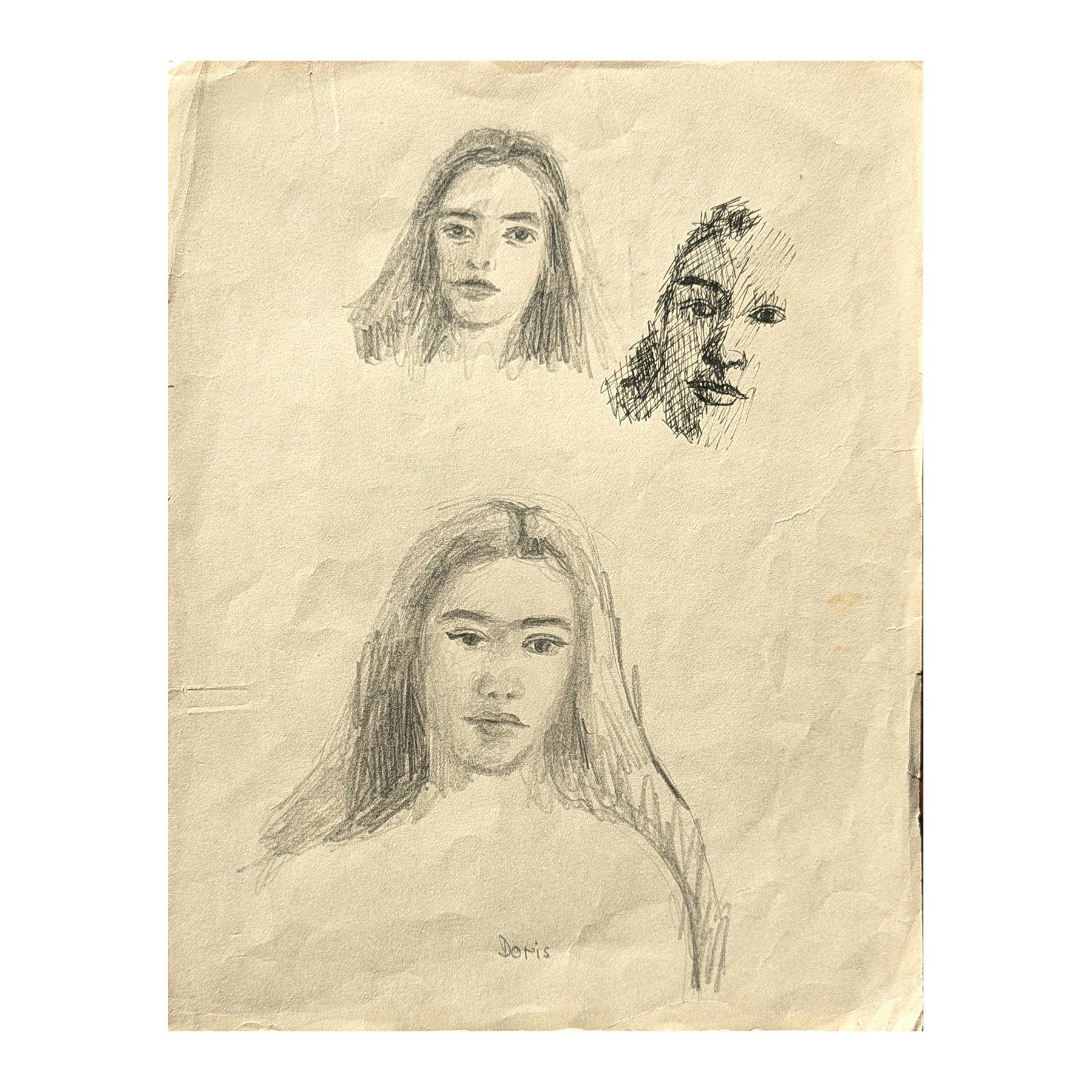 Double Sided Early Modern Black & White Figurative Pencil Drawing Study of Doris - Art by David Adickes