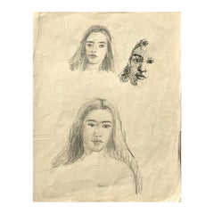 Double Sided Early Modern Black & White Figurative Pencil Drawing Study of Doris