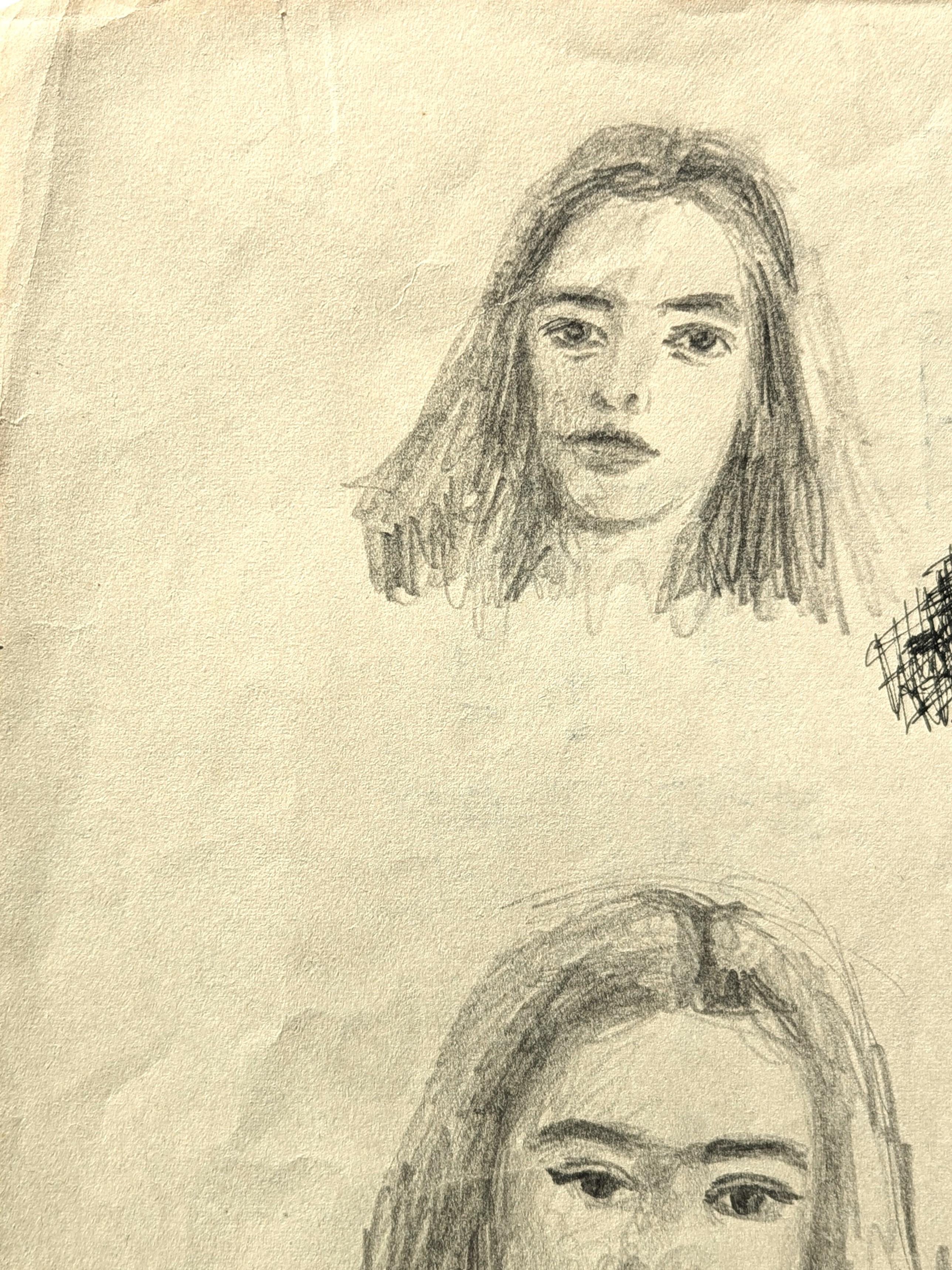 Double Sided Early Modern Black & White Figurative Pencil Drawing Study of Doris - Beige Figurative Art by David Adickes