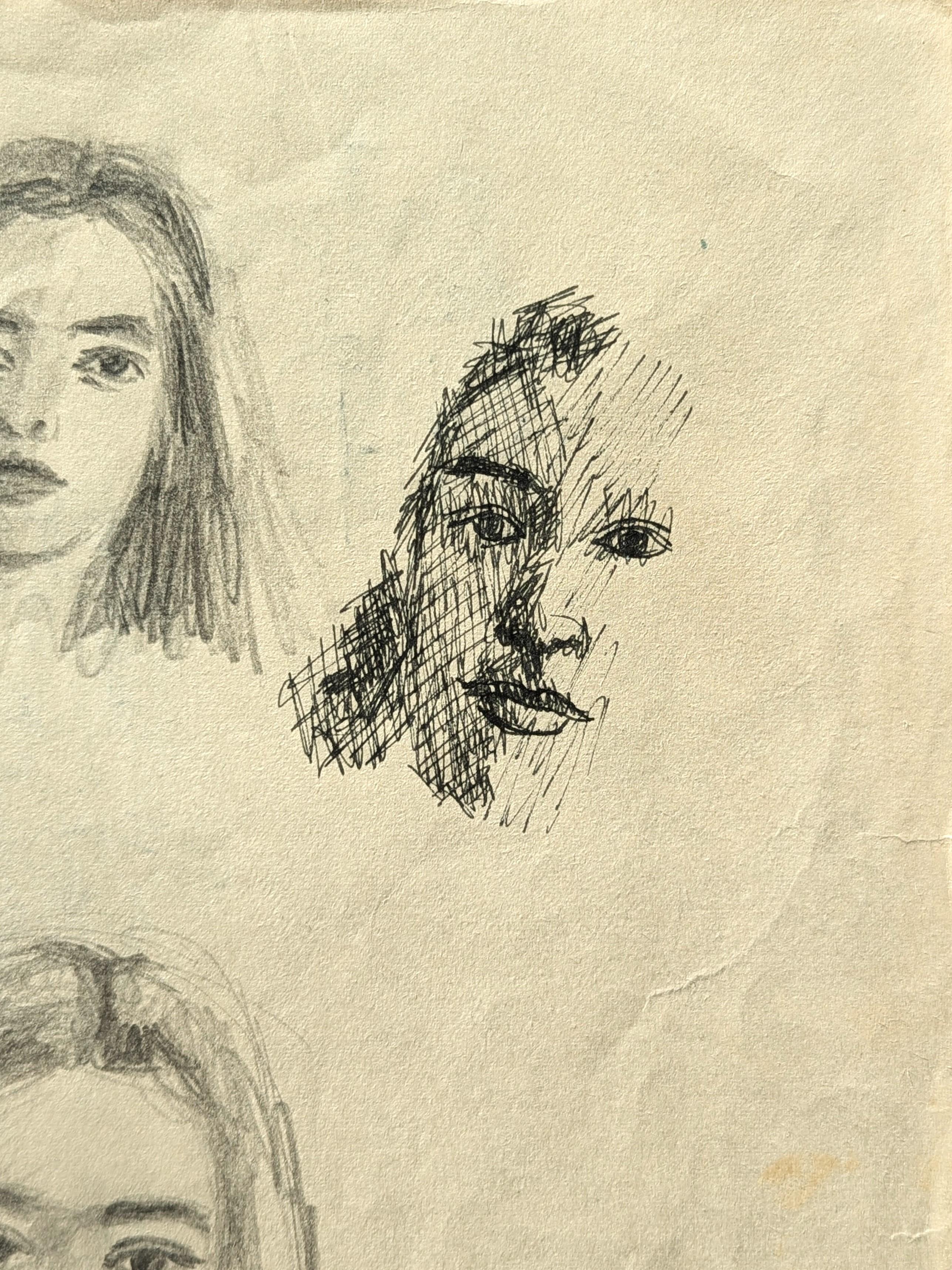 Early modern black and white sketch by iconic Houston based artist David Adickes. Pulled from a collection of previously undiscovered sketchbooks, this work serves as a peak behind the curtain of his prolific career. The work features a set of three