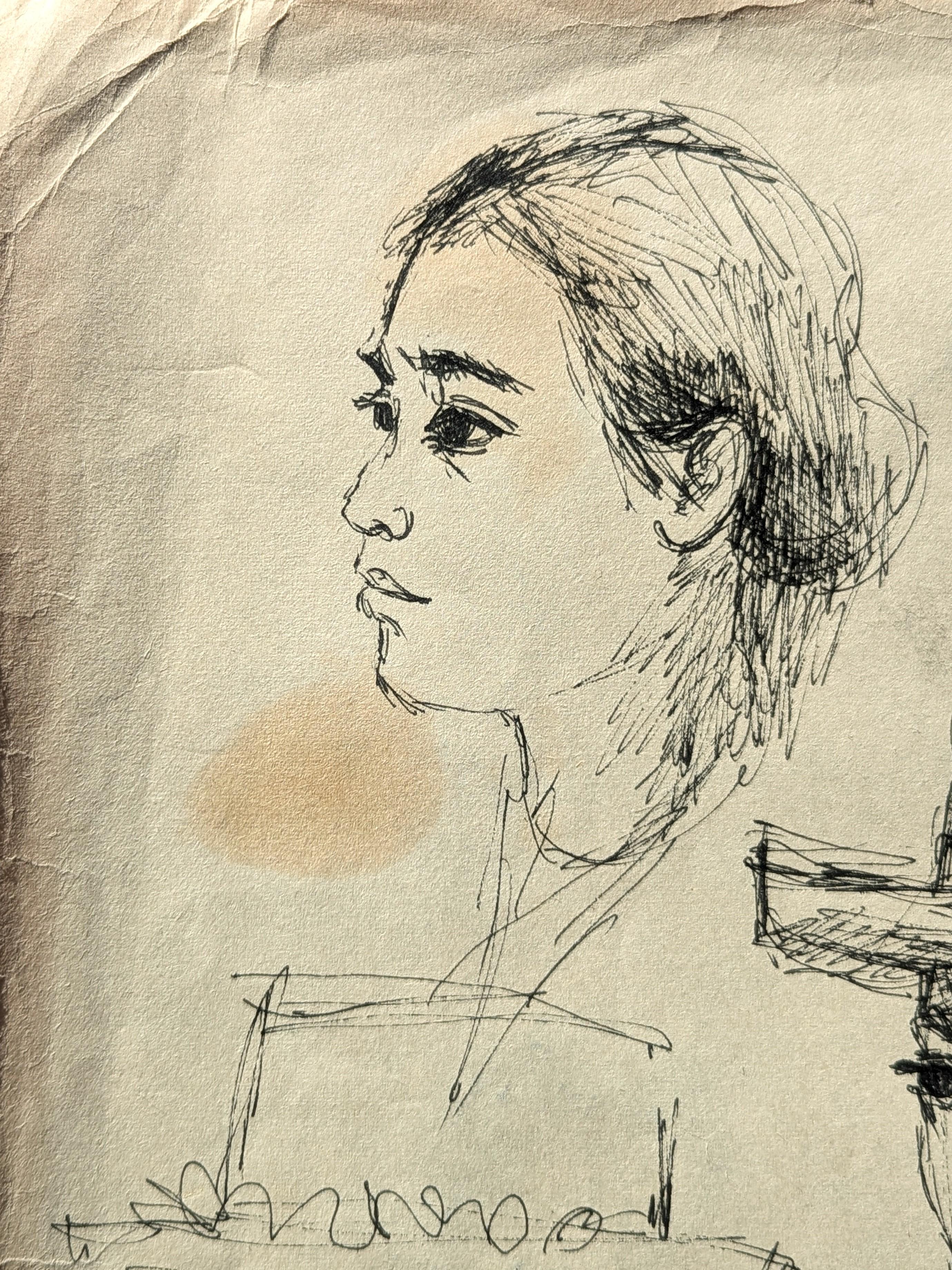 Double Sided Modern Black & White Figurative Drawing Study of a Tahitian Woman - Beige Figurative Art by David Adickes