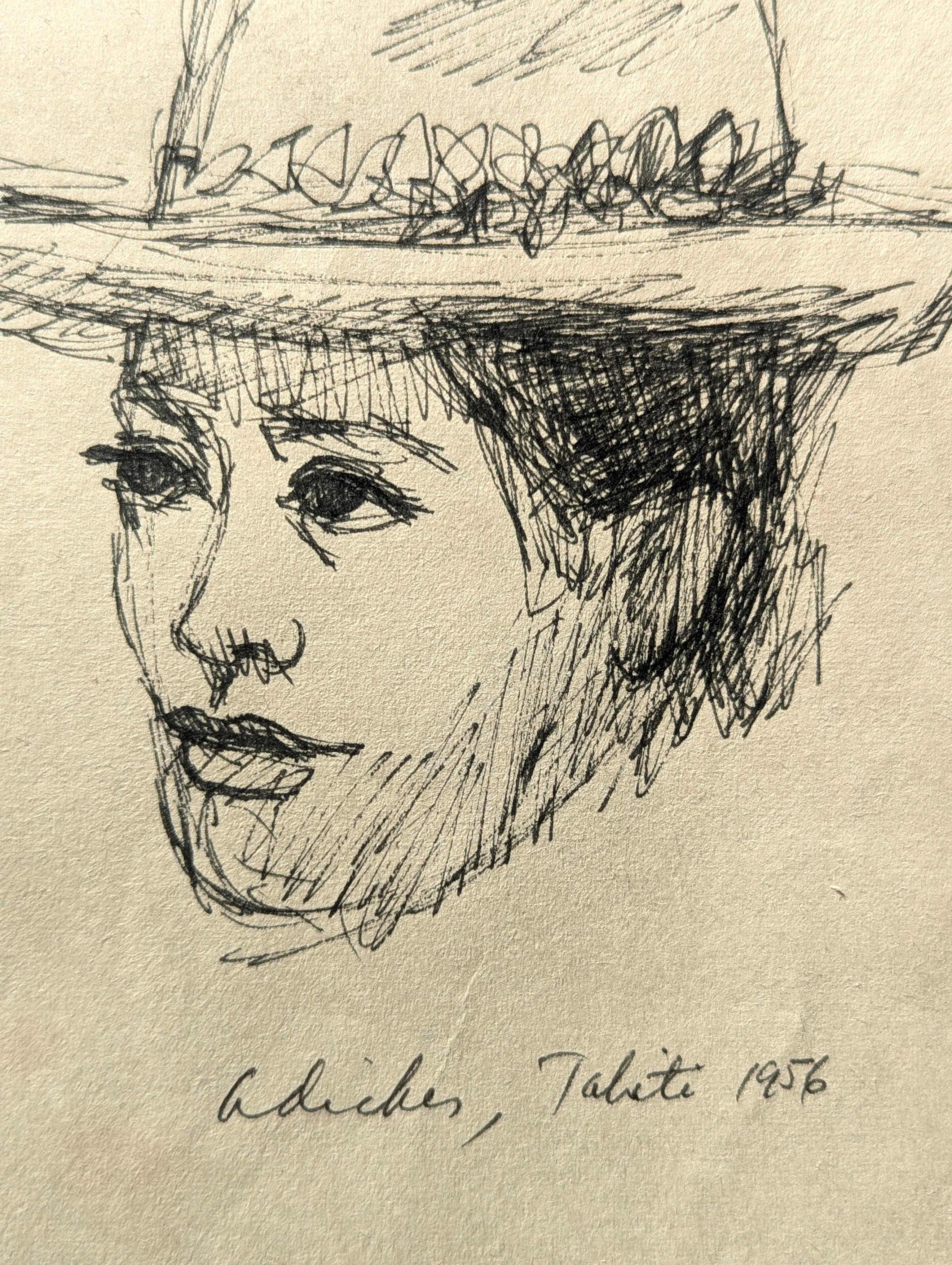 Double Sided Modern Black & White Figurative Drawing Study of a Tahitian Woman 2