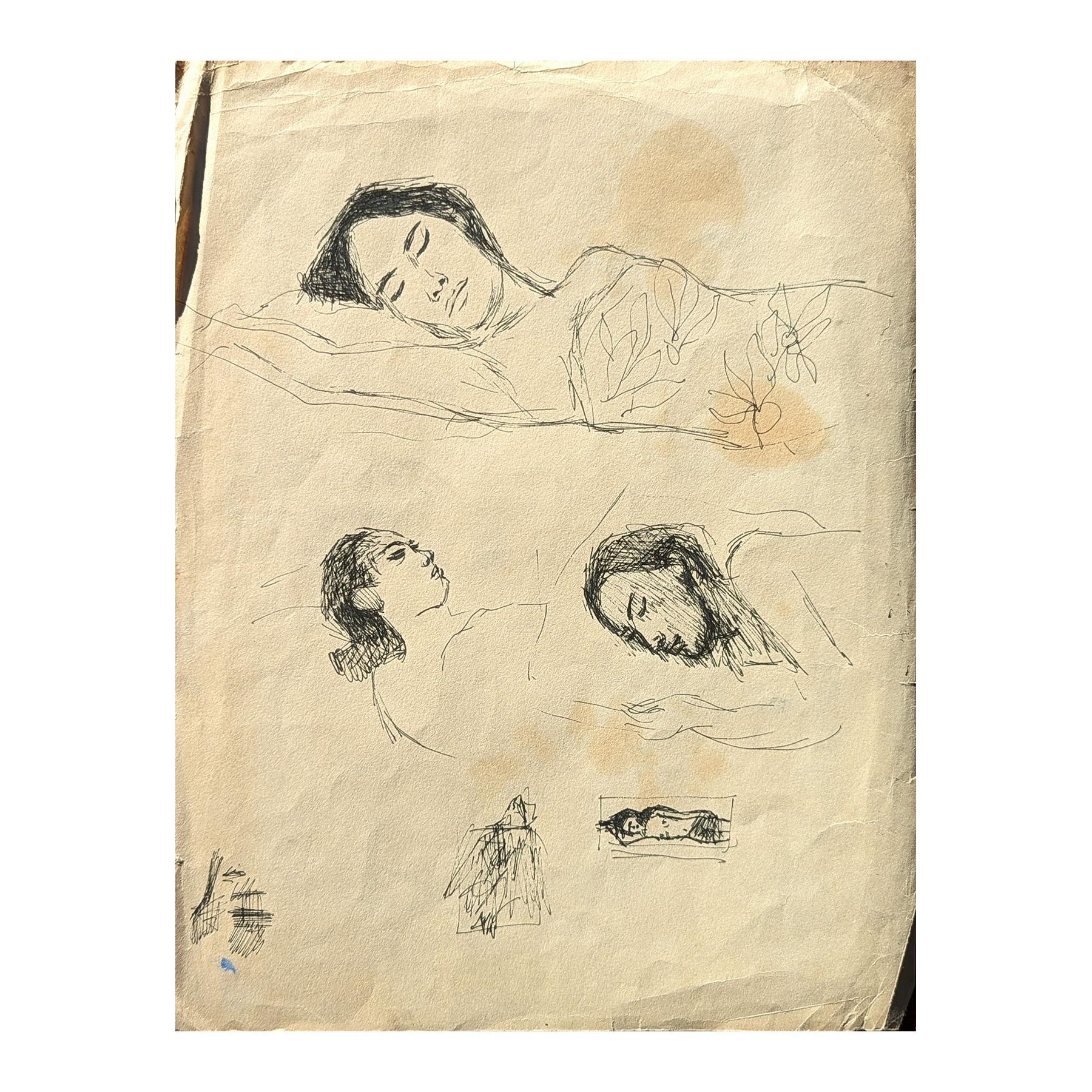 Double Sided Modern Black & White Figurative Drawing Study of a Tahitian Woman 5