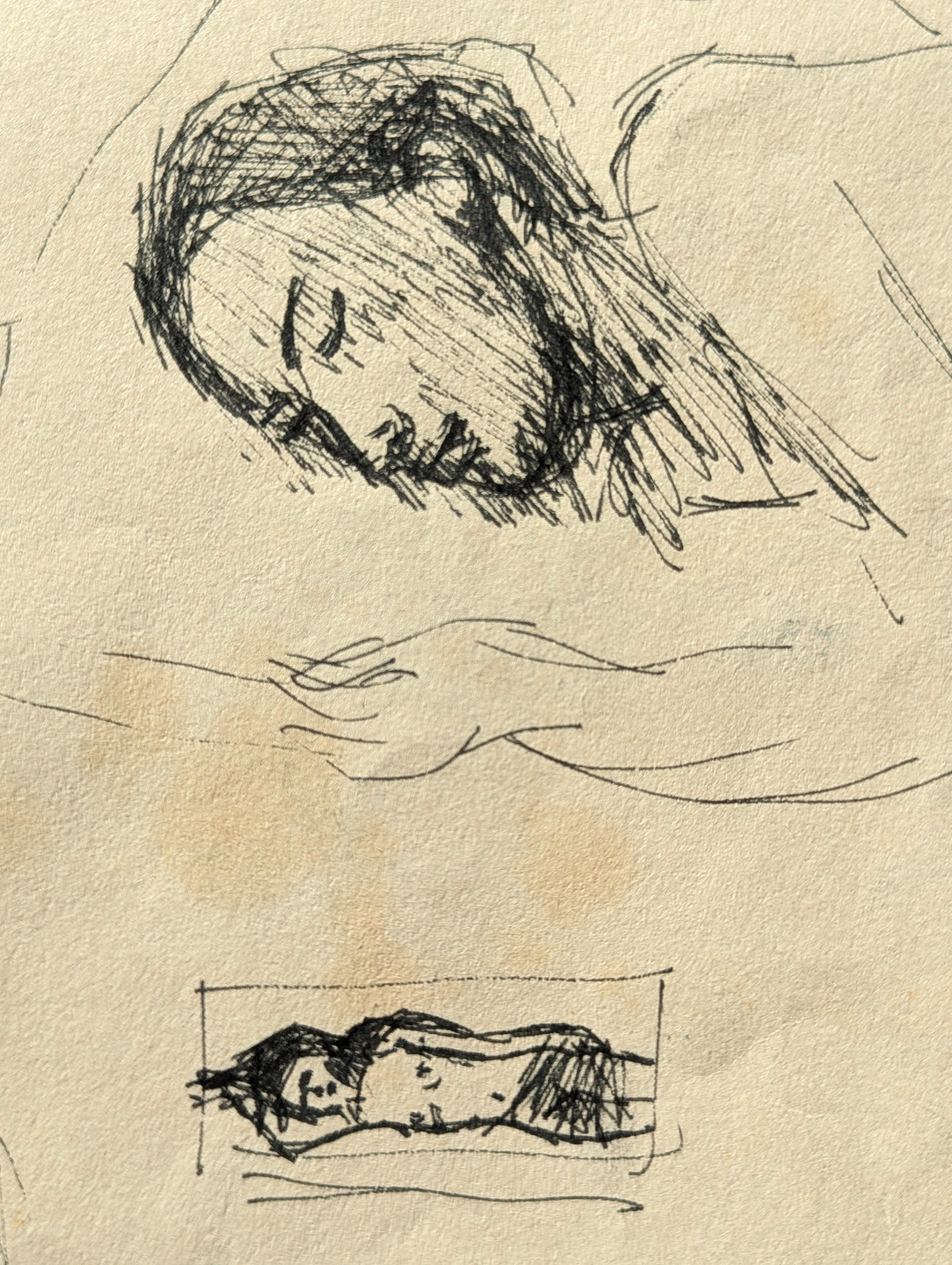 Double Sided Modern Black & White Figurative Drawing Study of a Tahitian Woman 7