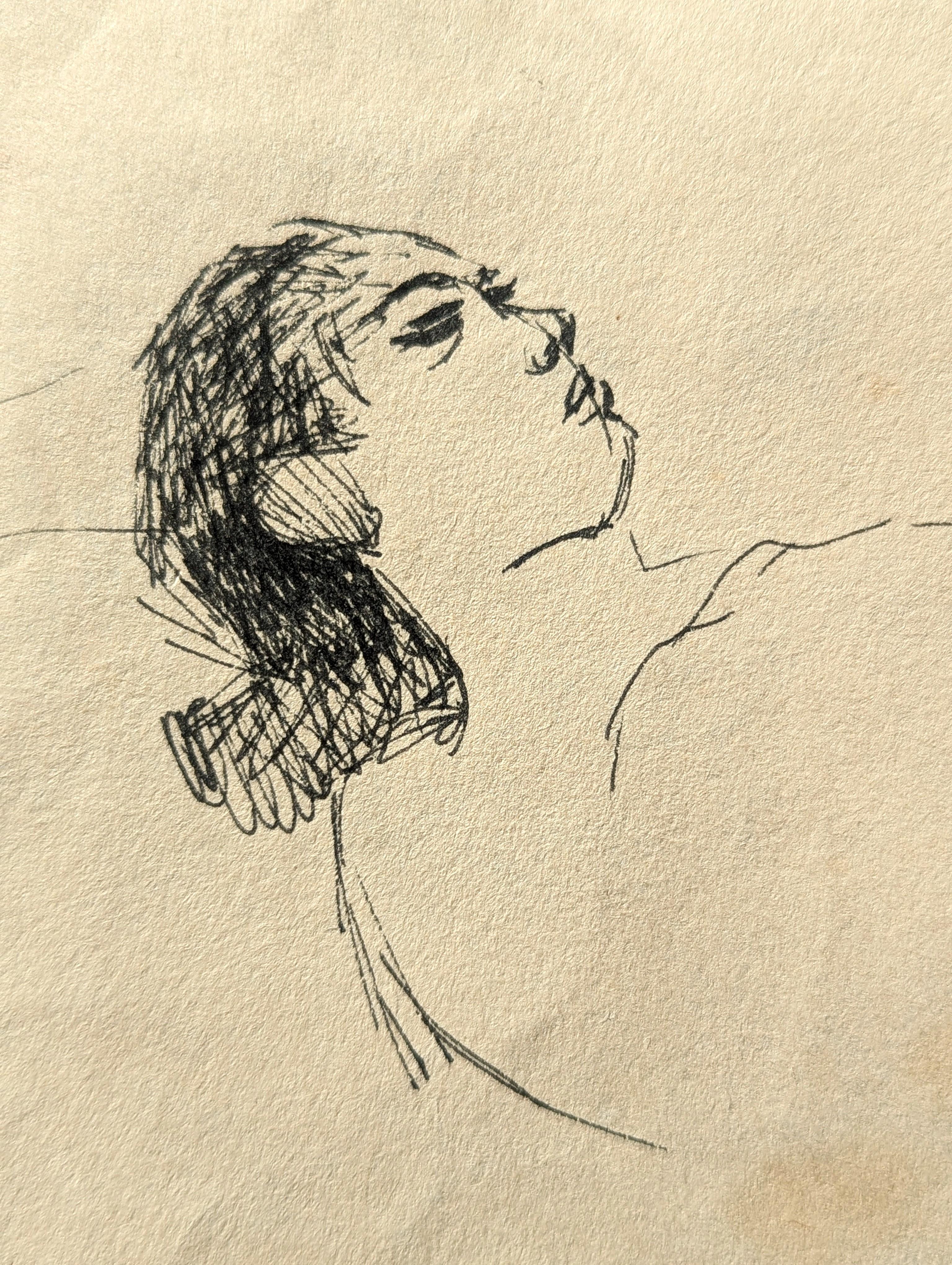 Double Sided Modern Black & White Figurative Drawing Study of a Tahitian Woman 8