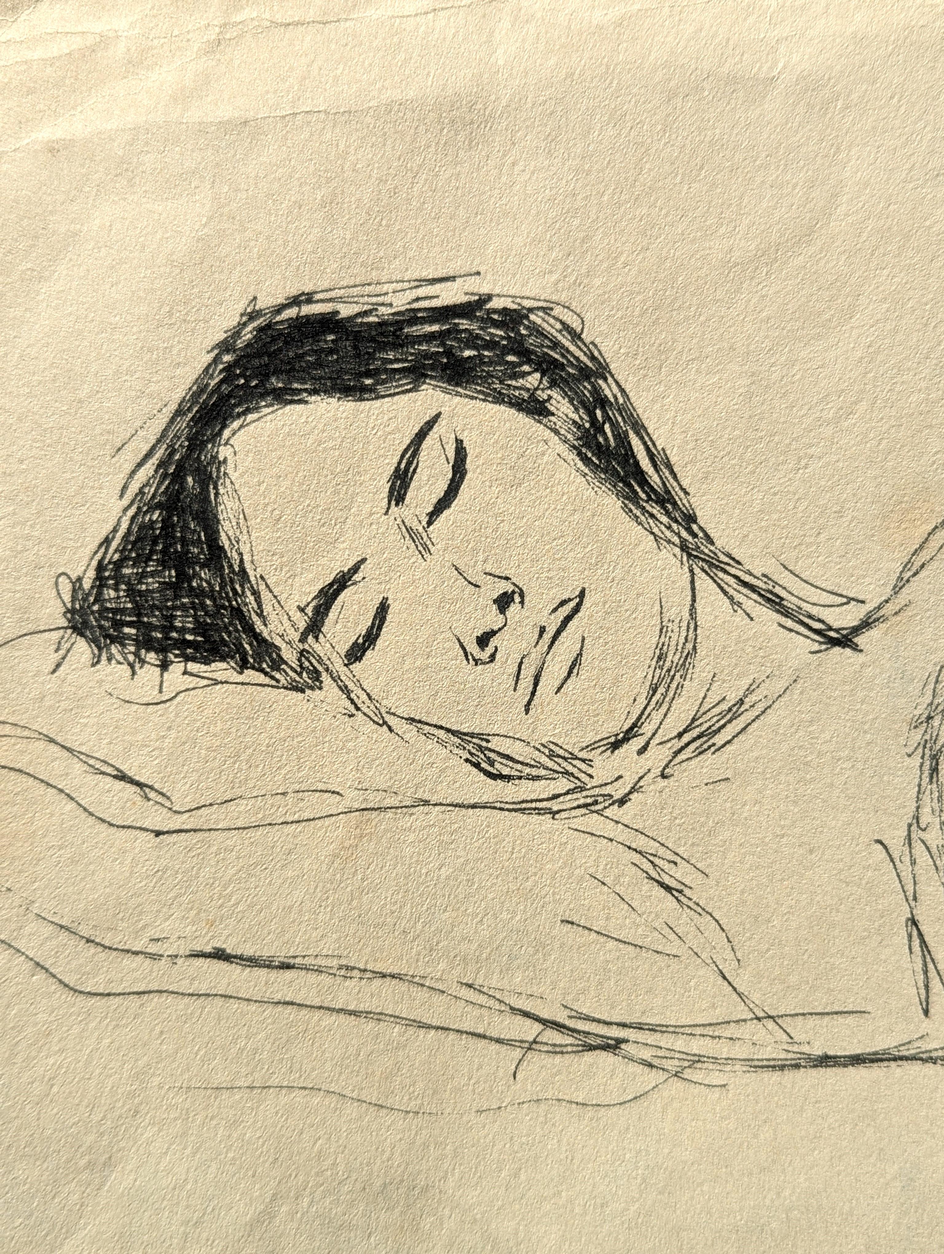 Double Sided Modern Black & White Figurative Drawing Study of a Tahitian Woman 6