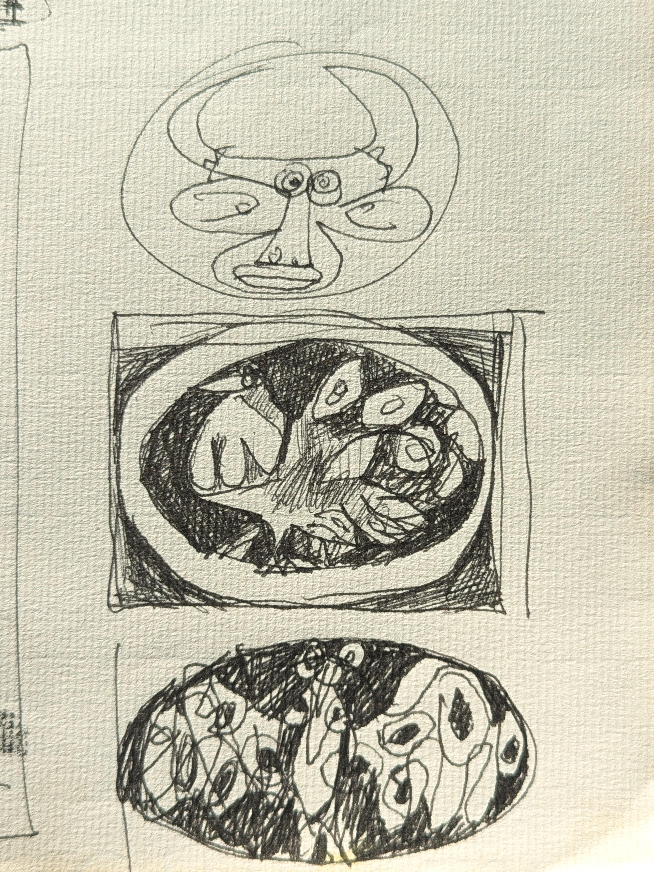 Early modern black and white sketch by iconic Houston based artist David Adickes. Pulled from a collection of previously undiscovered sketchbooks, this work serves as a peak behind the curtain of his prolific career. The work features a variety of
