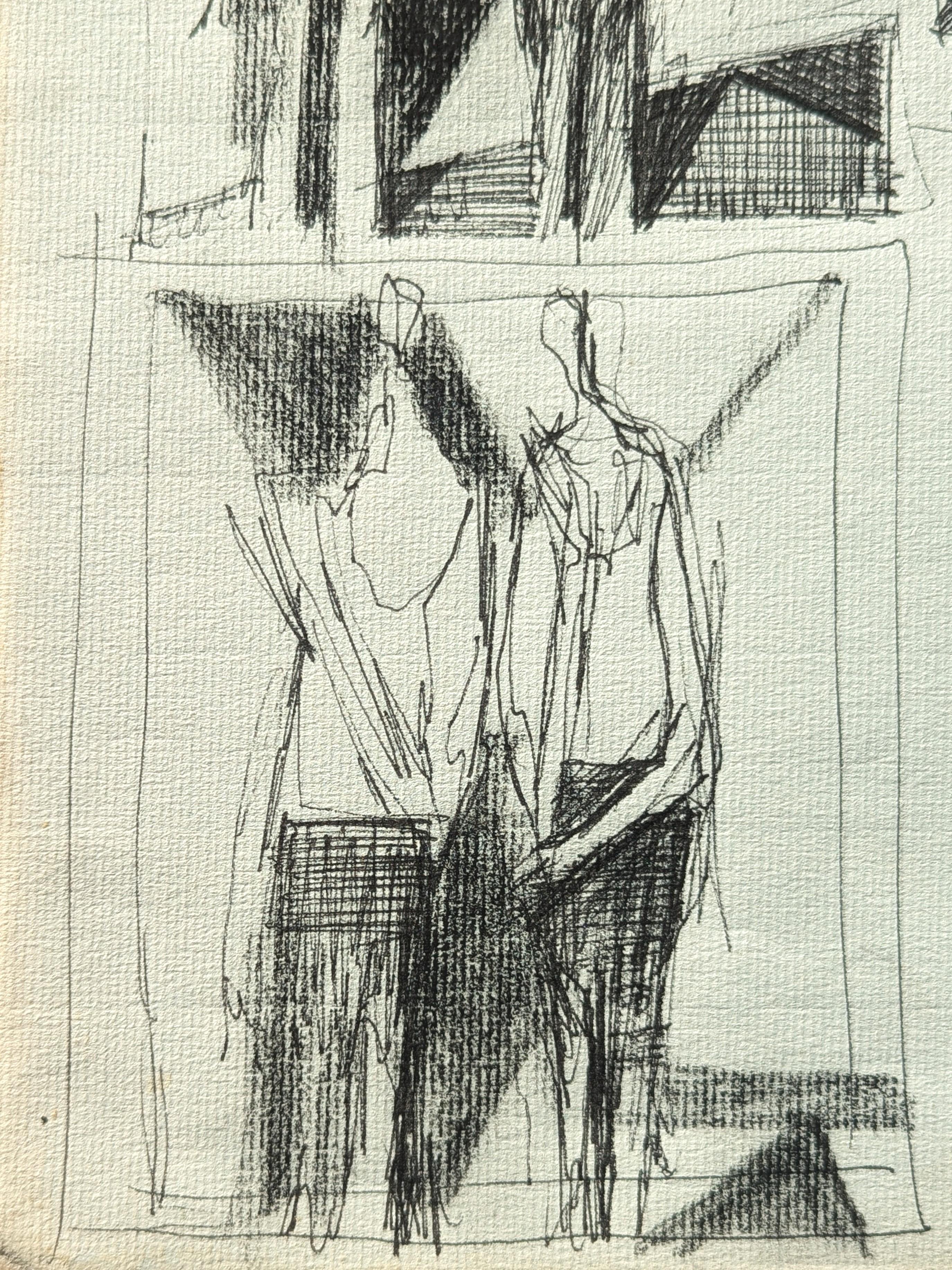 Early Modern Black & White Abstract Figurative Sketchbook Page Drawing For Sale 1