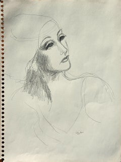 Dibujo de mujer elegante abstracto en blanco y negro de principios de la Edad Moderna