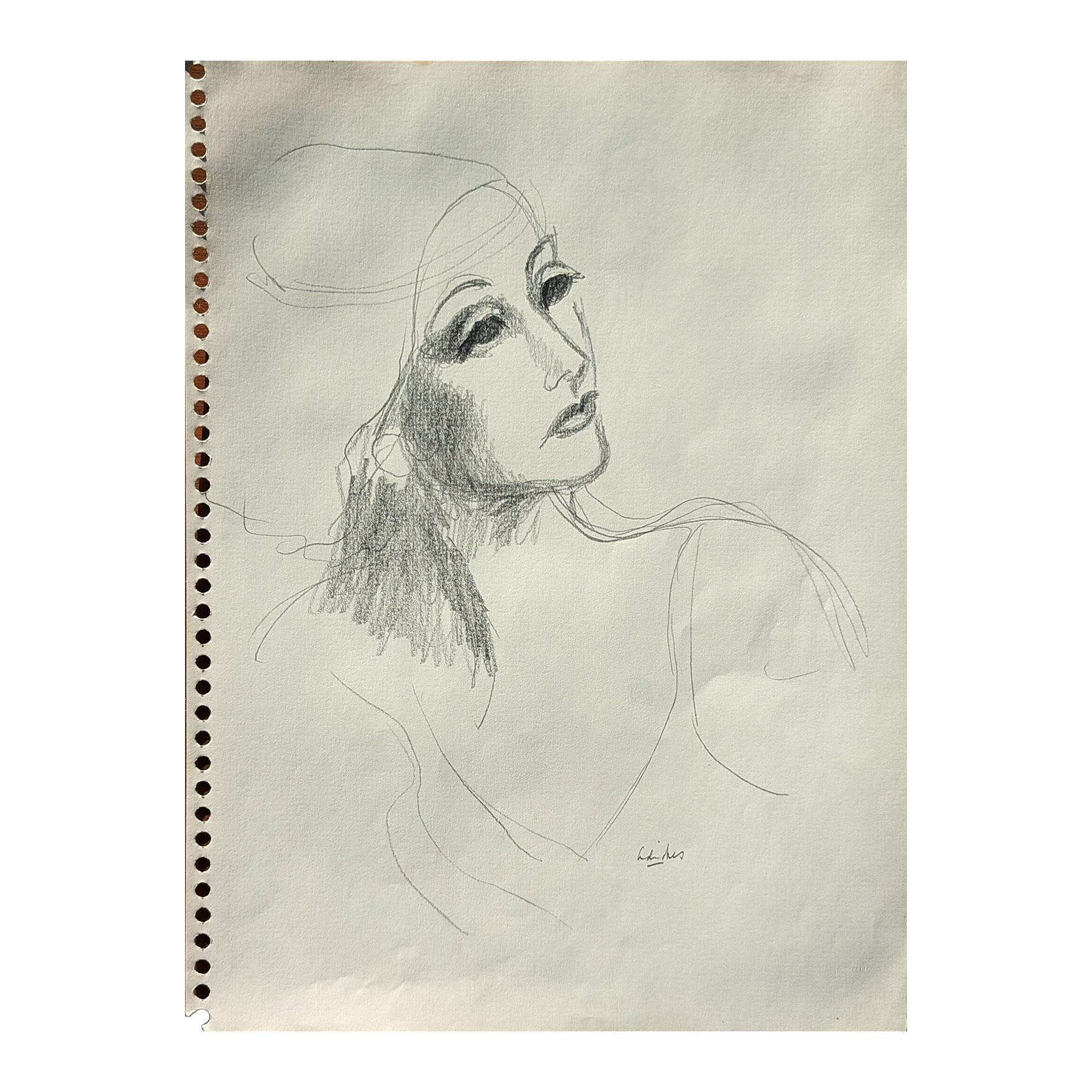 Early Modern Black & White Abstract Figurative Elegant Woman Drawing - Art by David Adickes