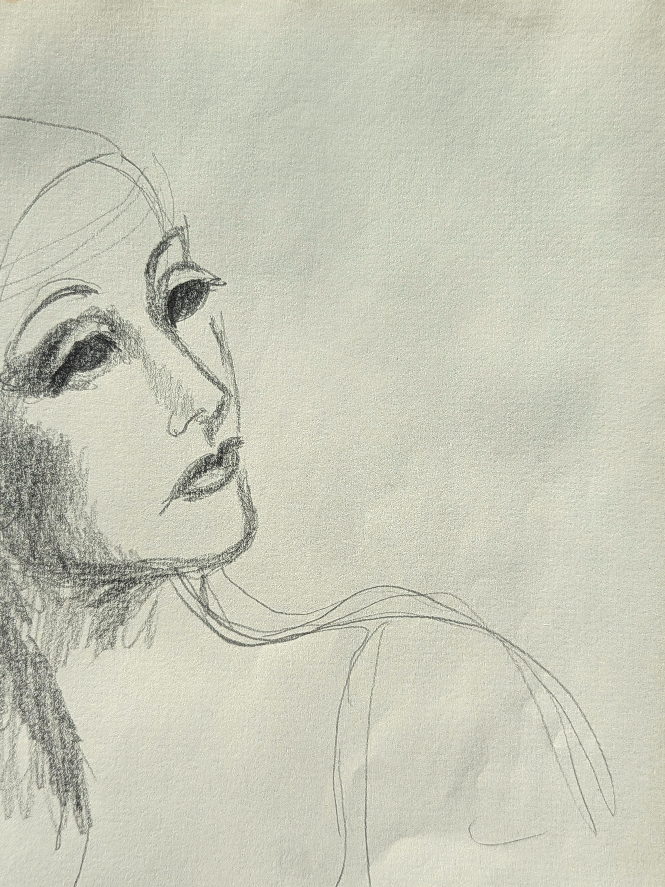 Early modern black and white sketch by iconic Houston based artist David Adickes. Pulled from a collection of previously undiscovered sketchbooks, this work serves as a peak behind the curtain of his prolific career. The work features a central
