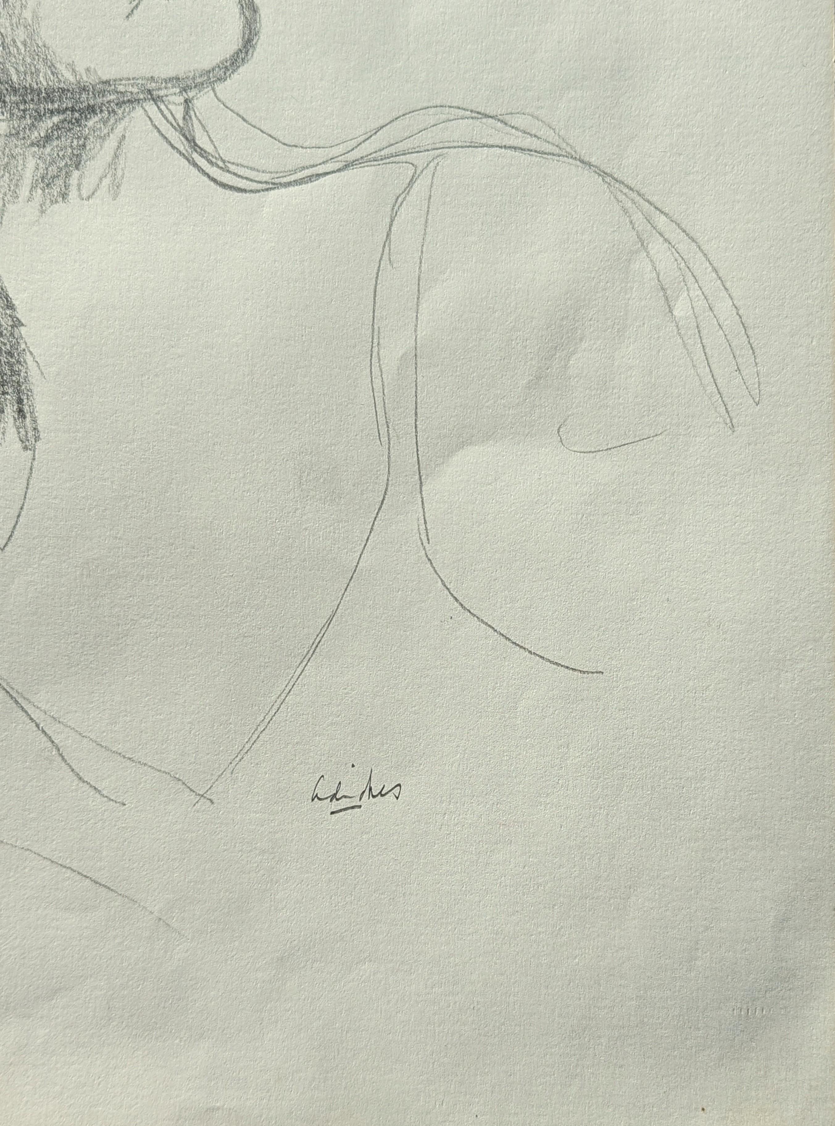 Early Modern Black & White Abstract Figurative Elegant Woman Drawing For Sale 1
