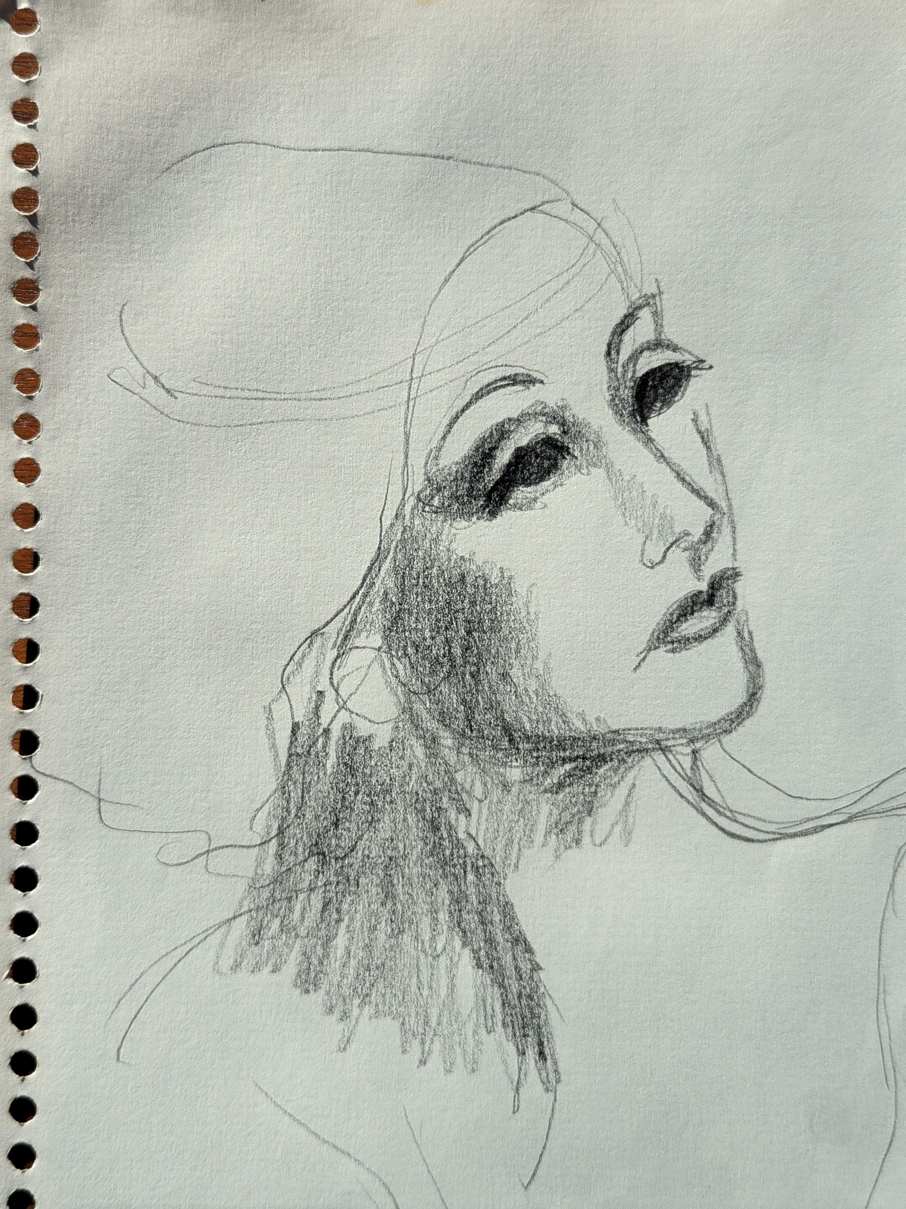 Early Modern Black & White Abstract Figurative Elegant Woman Drawing - Beige Figurative Art by David Adickes