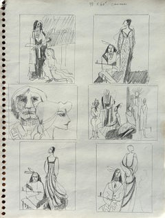 Dibujo de Estudio Abstracto en Blanco y Negro de Figuras Nativas Americanas de la Edad Moderna Temprana