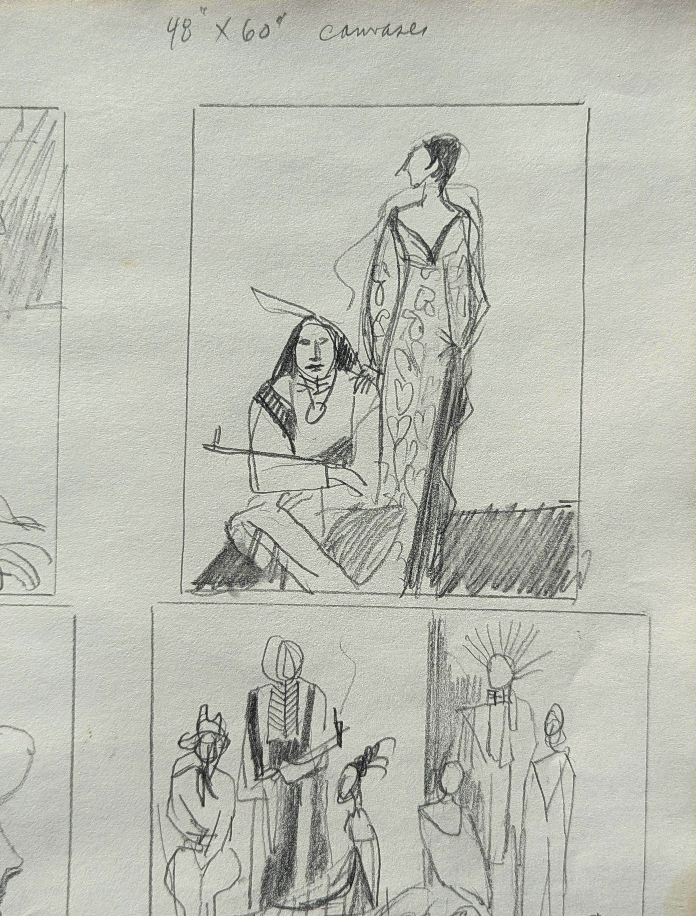 Early modern black and white sketch by iconic Houston based artist David Adickes. Pulled from a collection of previously undiscovered sketchbooks, this work serves as a peak behind the curtain of his prolific career. The work features a grid of