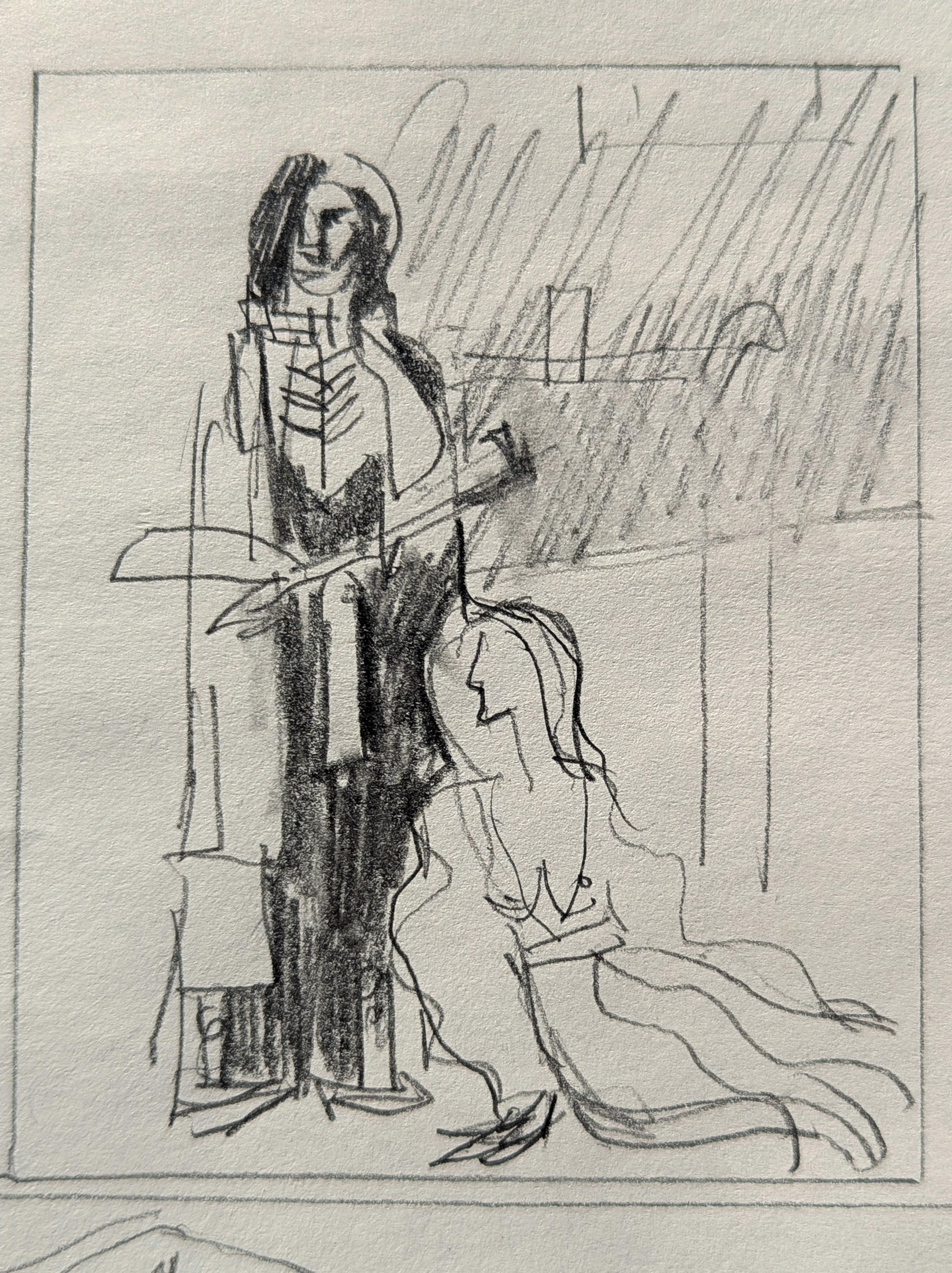 Early Modern Black & White Abstract Study Drawing of Native American Figures For Sale 3