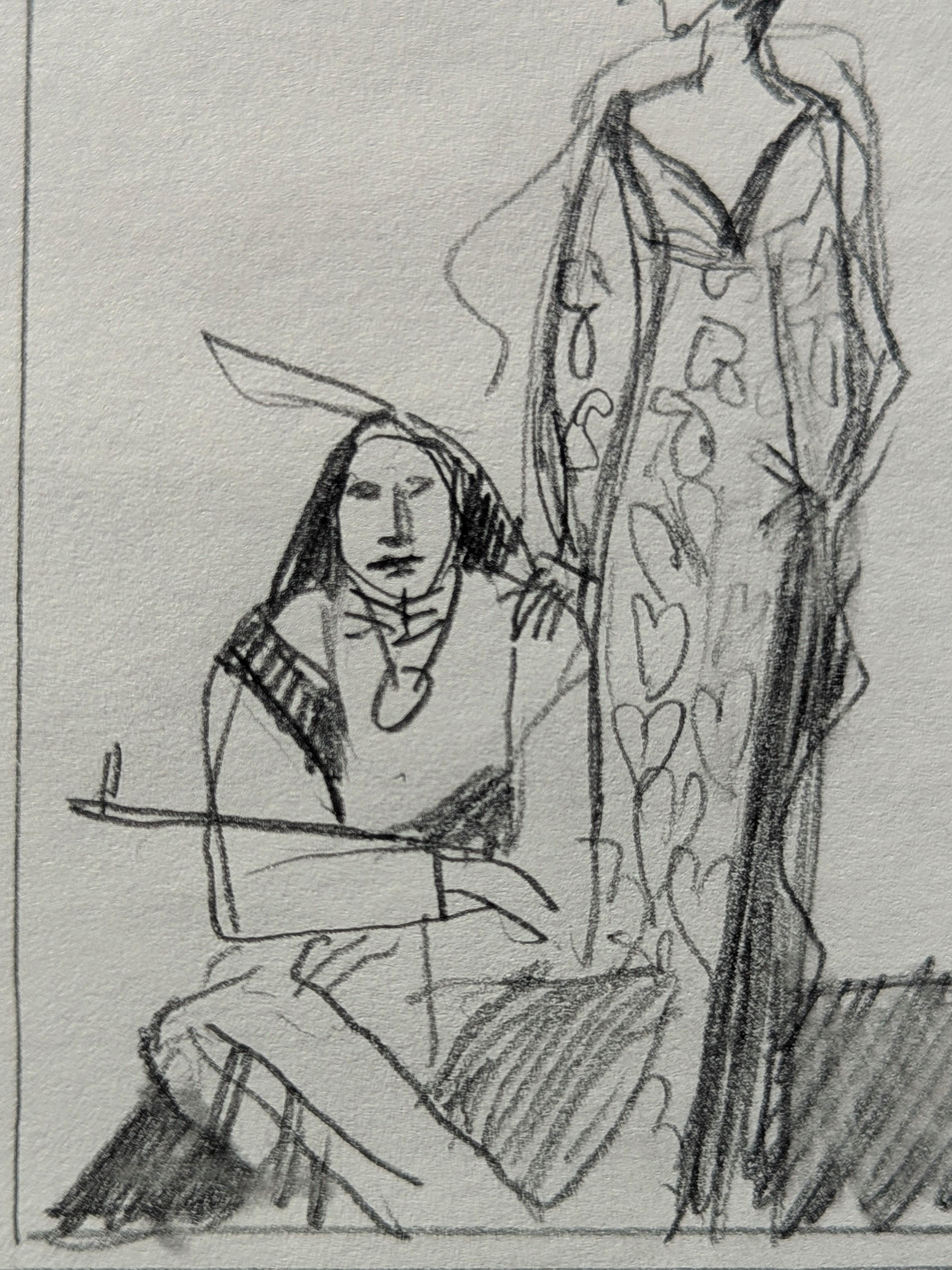 Early Modern Black & White Abstract Study Drawing of Native American Figures For Sale 4