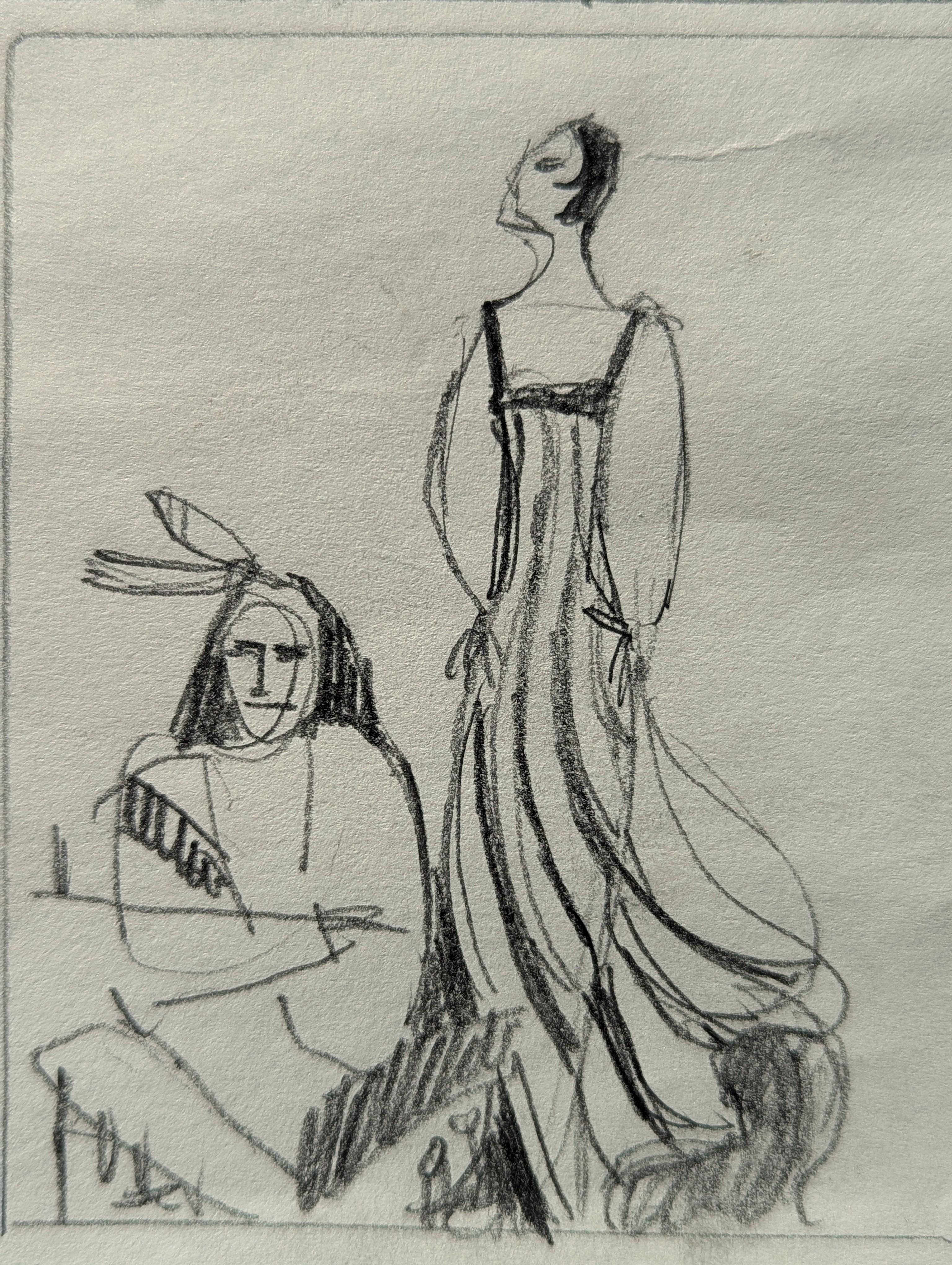 Early Modern Black & White Abstract Study Drawing of Native American Figures For Sale 8