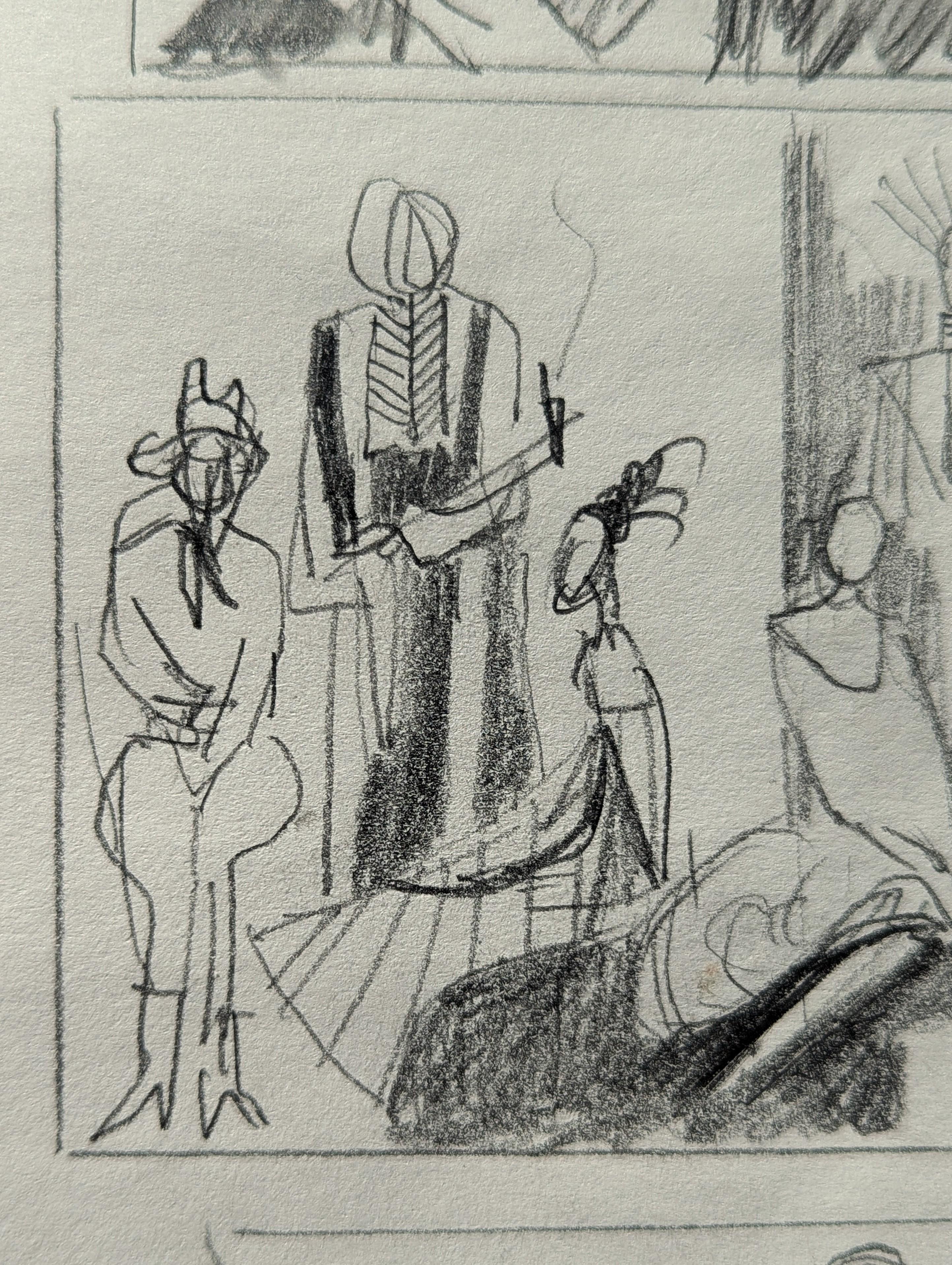 Early Modern Black & White Abstract Study Drawing of Native American Figures For Sale 5