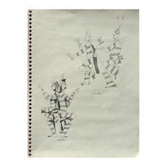 Early Black & White Abstract Santa Fe Inspired Drawing of Dancing Figures