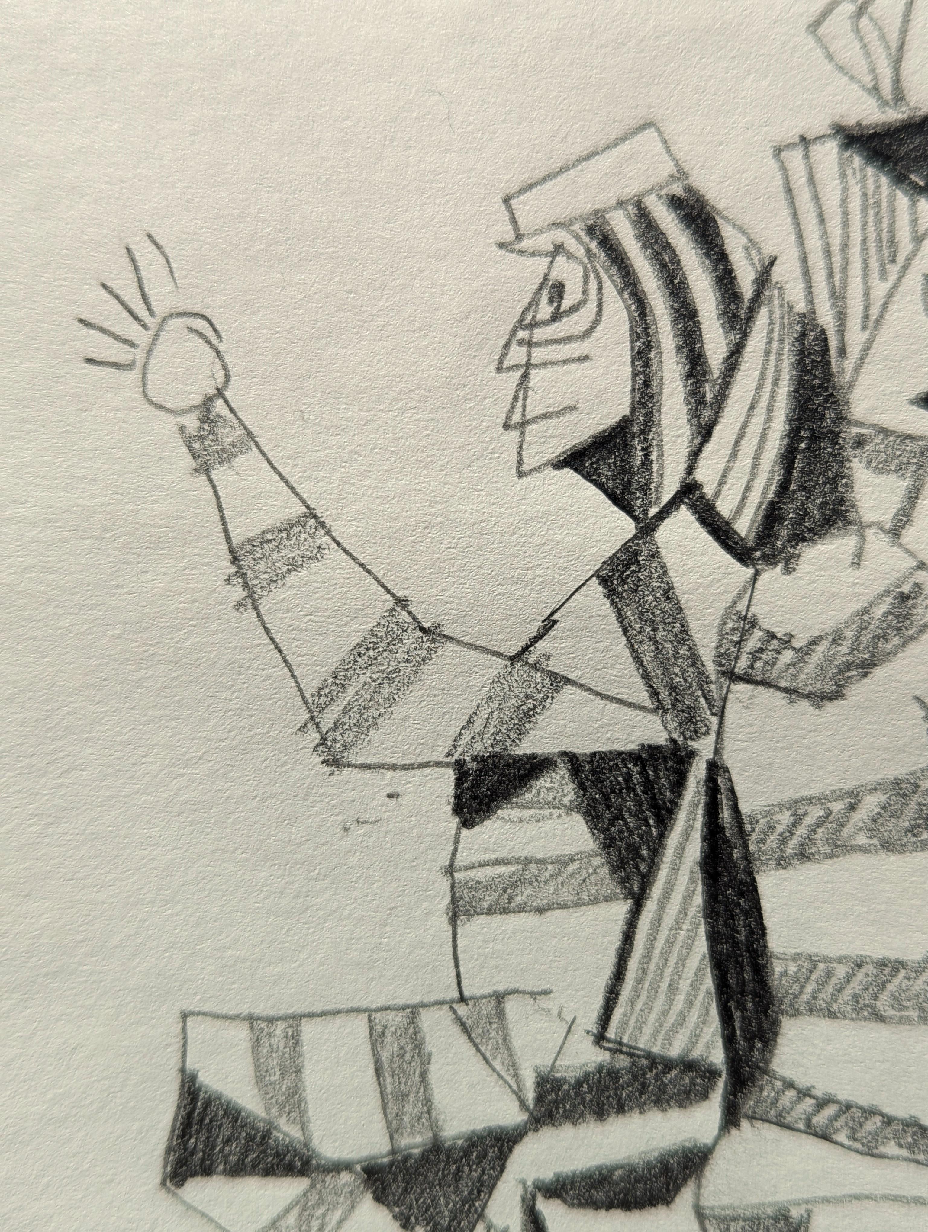 Antiguo dibujo abstracto en blanco y negro de figuras danzantes inspirado en Santa Fe en venta 5