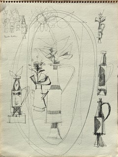 Estudios de Dibujo de Bodegones y Jarrones Abstractos en Blanco y Negro de la Edad Moderna Temprana