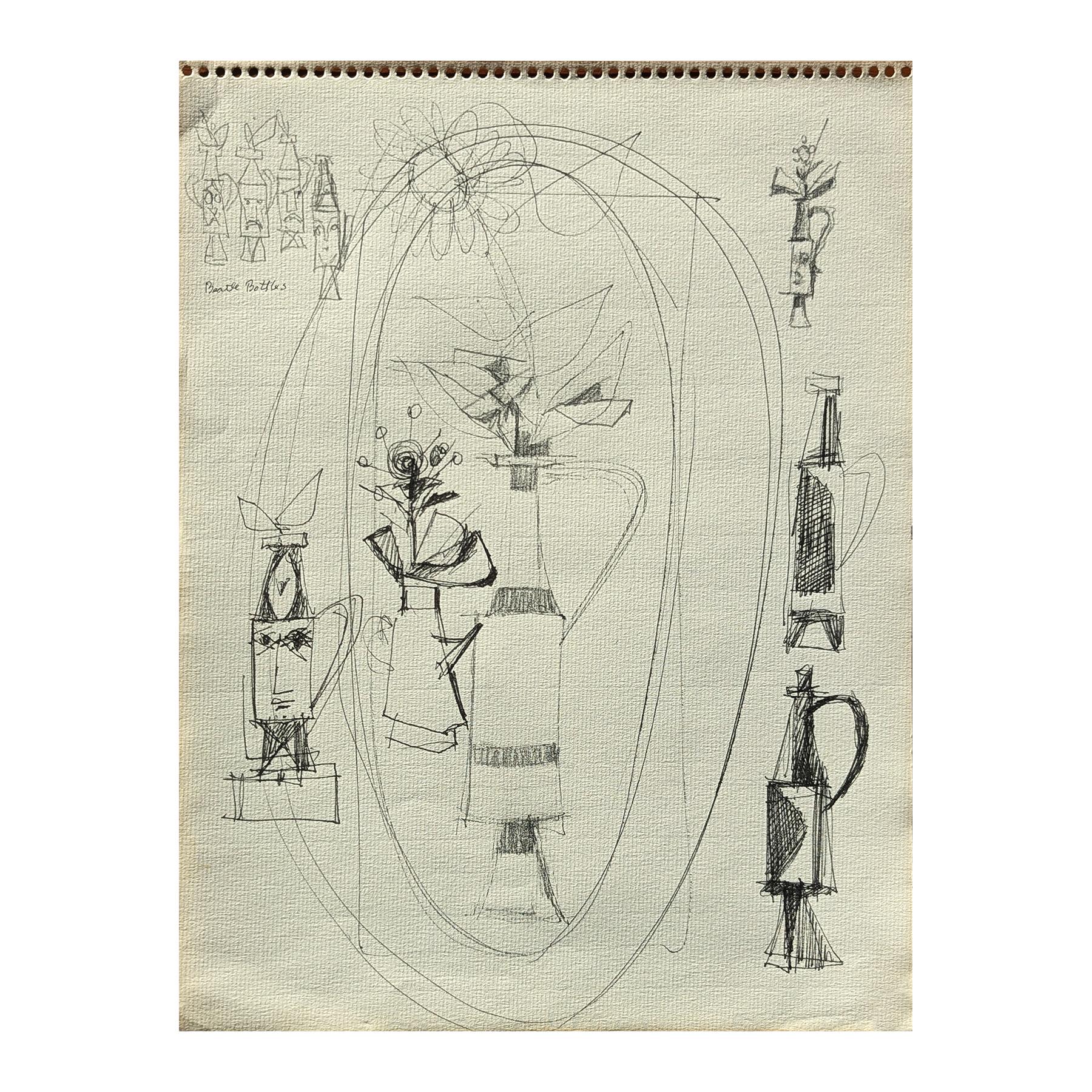 Early Modern Black & White Abstract Still Life & Vases Drawing Studies - Art by David Adickes