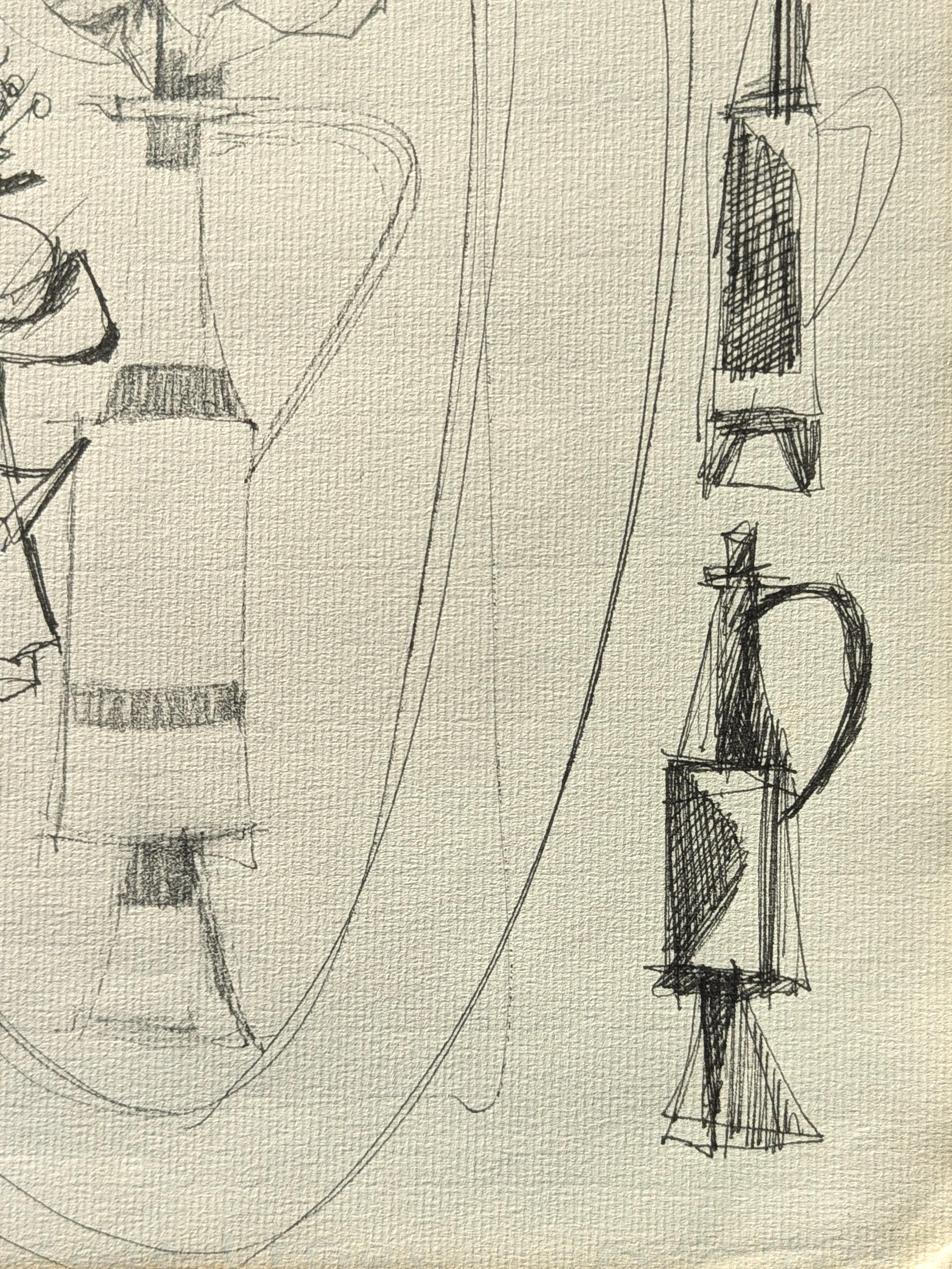 Early Modern Black & White Abstract Still Life & Vases Drawing Studies For Sale 1