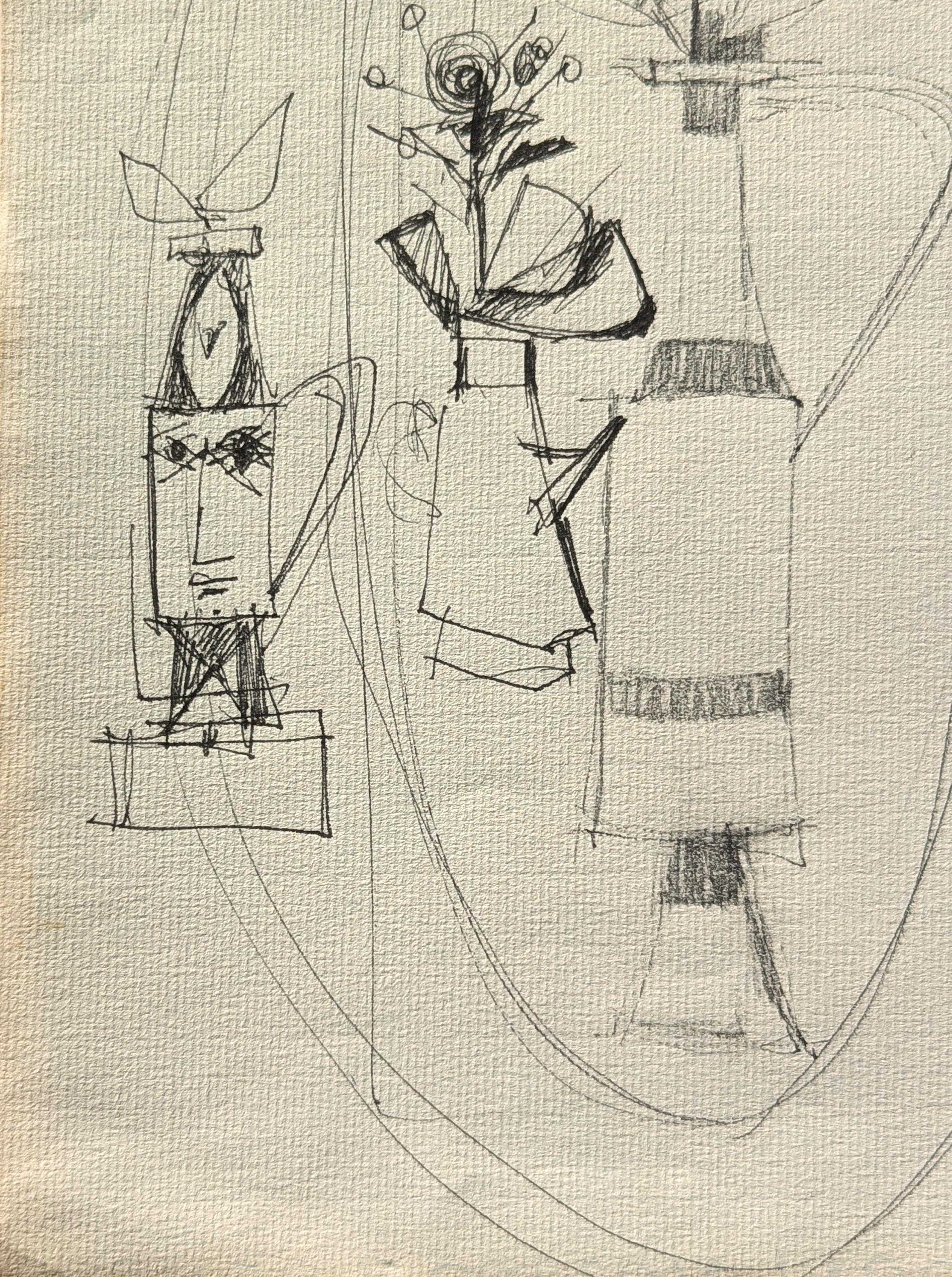 Early Modern Black & White Abstract Still Life & Vases Drawing Studies For Sale 2