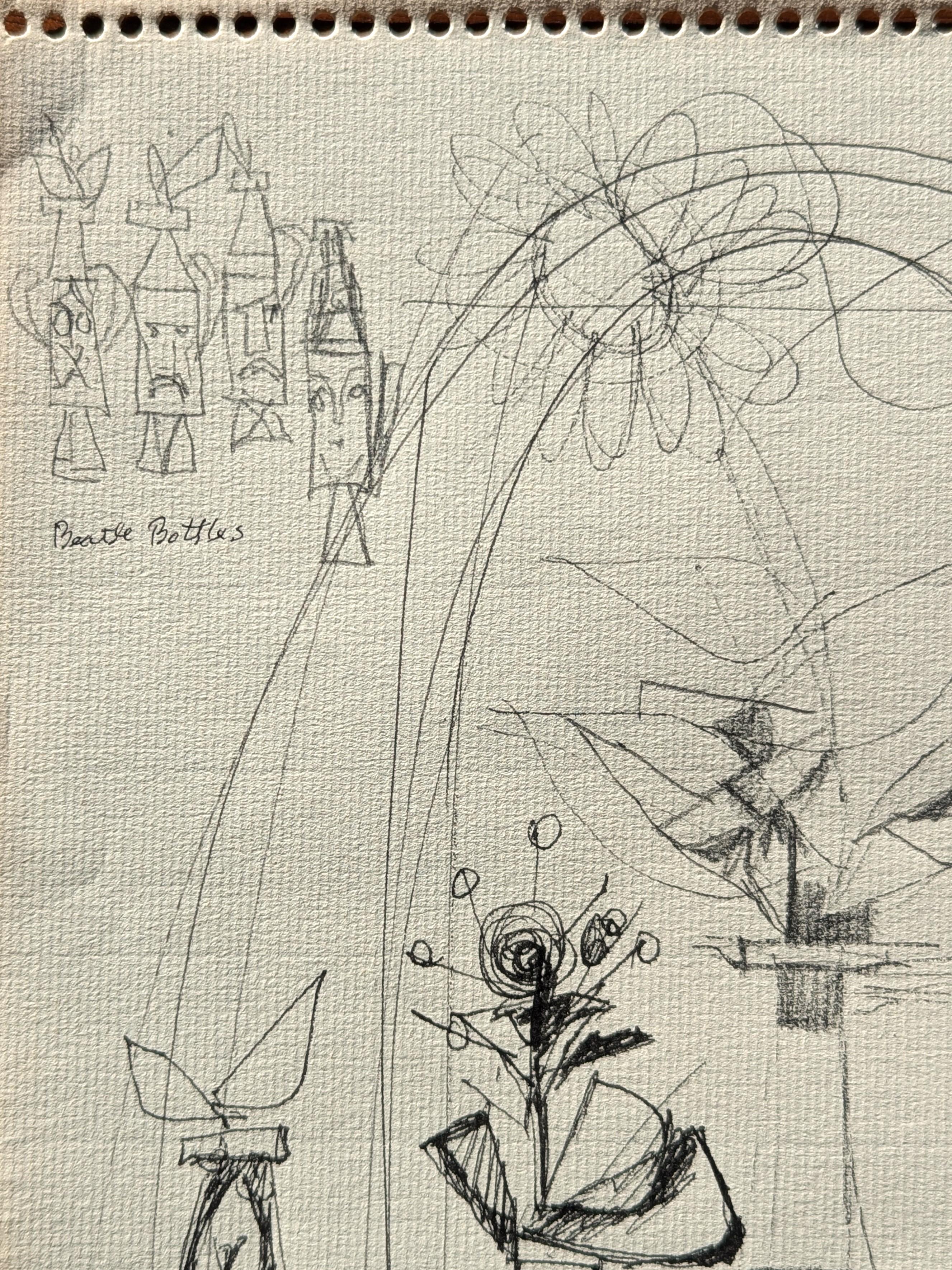 Early Modern Black & White Abstract Still Life & Vases Drawing Studies - Beige Figurative Art by David Adickes