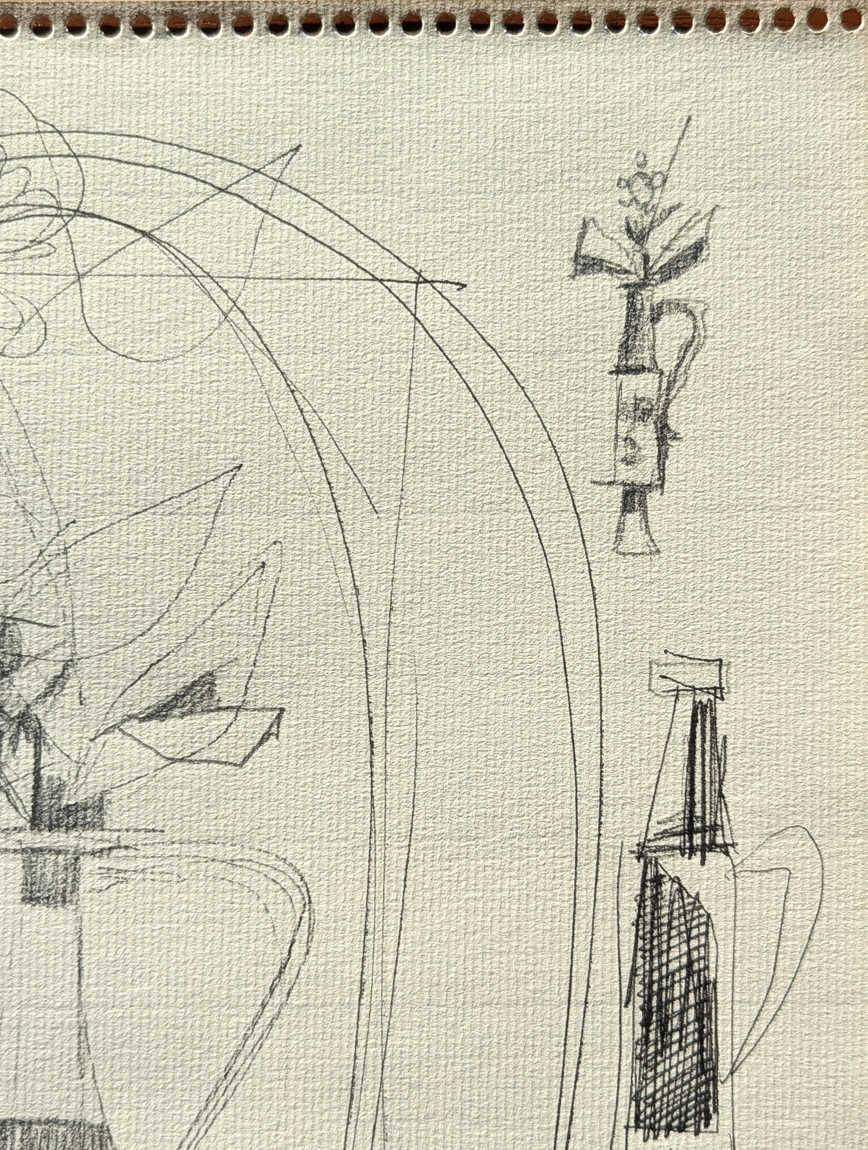 Early modern black and white sketch by iconic Houston based artist David Adickes. Pulled from a collection of previously undiscovered sketchbooks, this work serves as a peak behind the curtain of his prolific career. The work features a collection