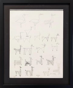 Estudios de Dibujo Abstracto en Blanco y Negro de Animales y Pájaros de la Edad Moderna Enmarcados
