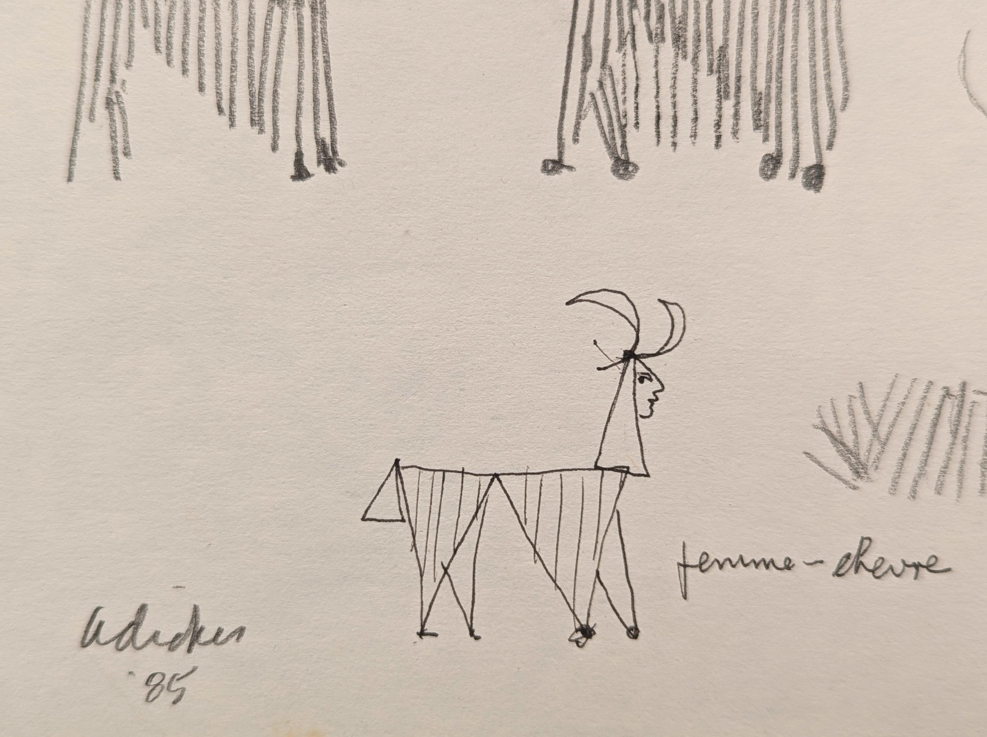 Dessin abstrait en noir et blanc d'animaux et d'oiseaux encadré The Modernity en vente 4