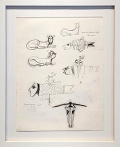 Estudios de Dibujo Abstracto Surrealista en Blanco y Negro de la Edad Moderna Enmarcados