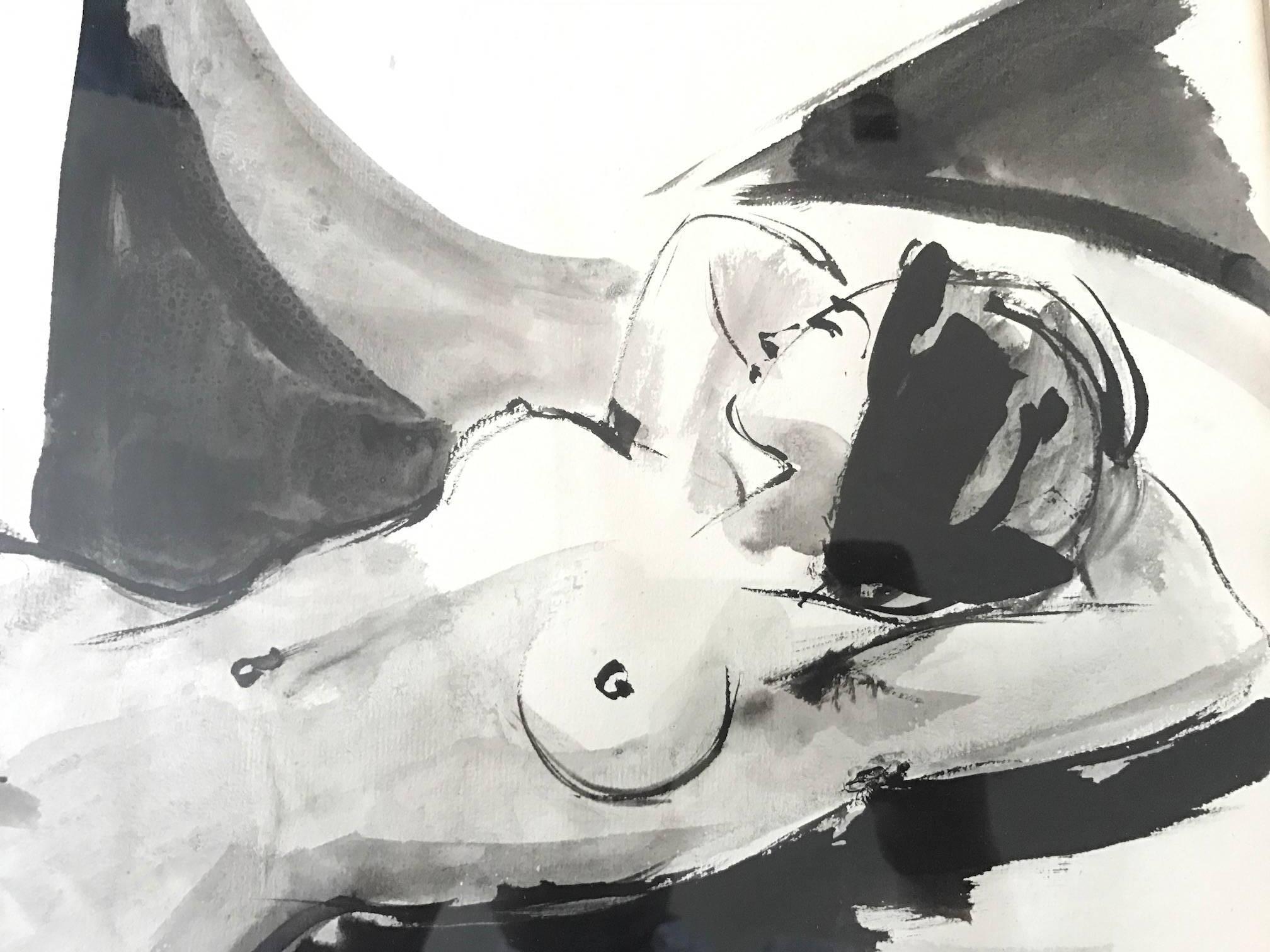 Great example of Maurice Charles Louis Van Essehe's black and white ink drawing on paper of a reclining female nude. 

Artist Biography:
Born in 1906, Maurice Van Essche's family moved to Brussels when he was five years old. In 1925 his studies were