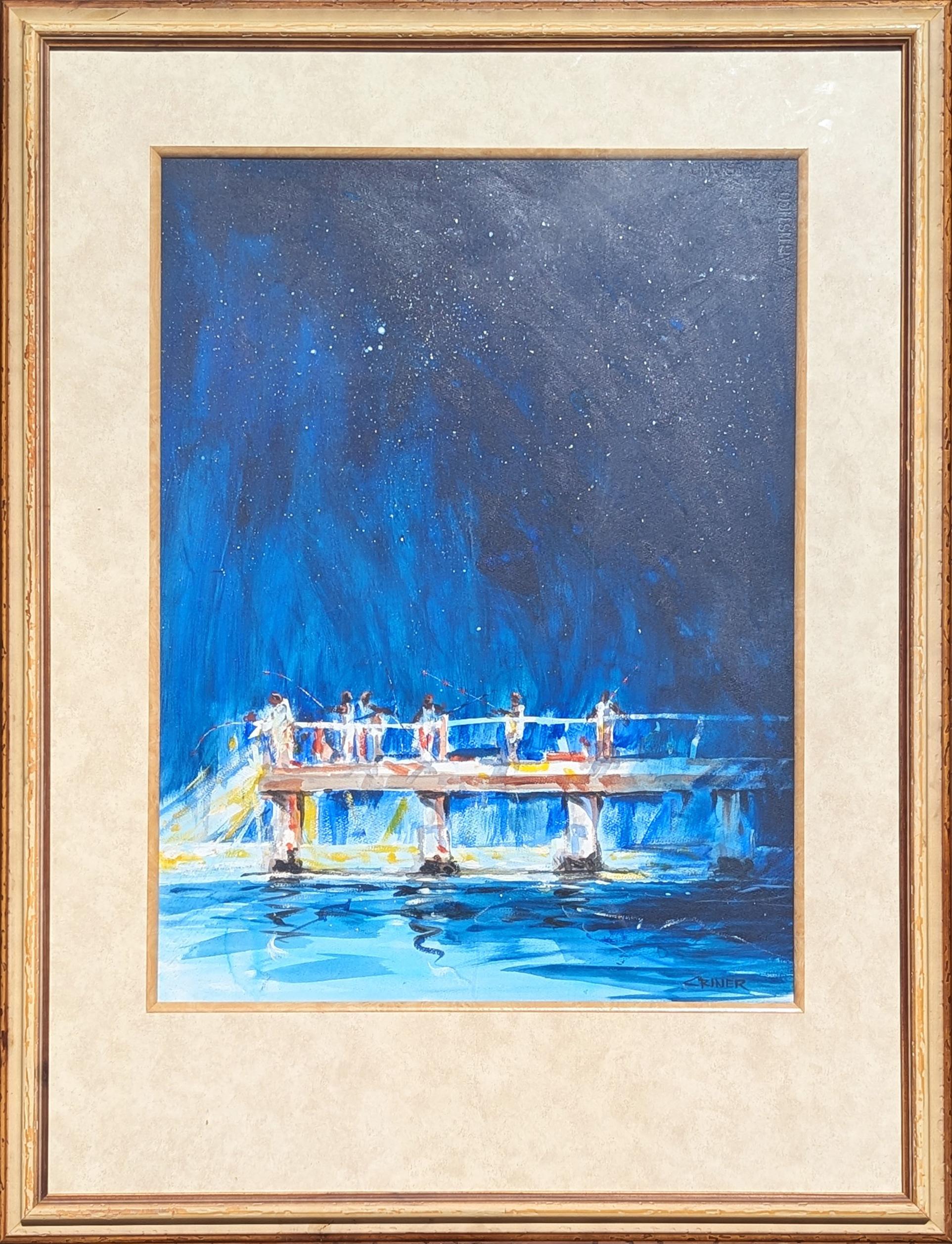 Landscape Art Charles Criner  - « Starry Night », aquarelle impressionniste, peinture de paysage de pilier de Galveston