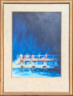 "Starry Night" Watercolor Impressionist Galveston Pier Landscape Painting