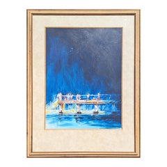 "Starry Night" Watercolor Impressionist Galveston Pier Landscape Painting