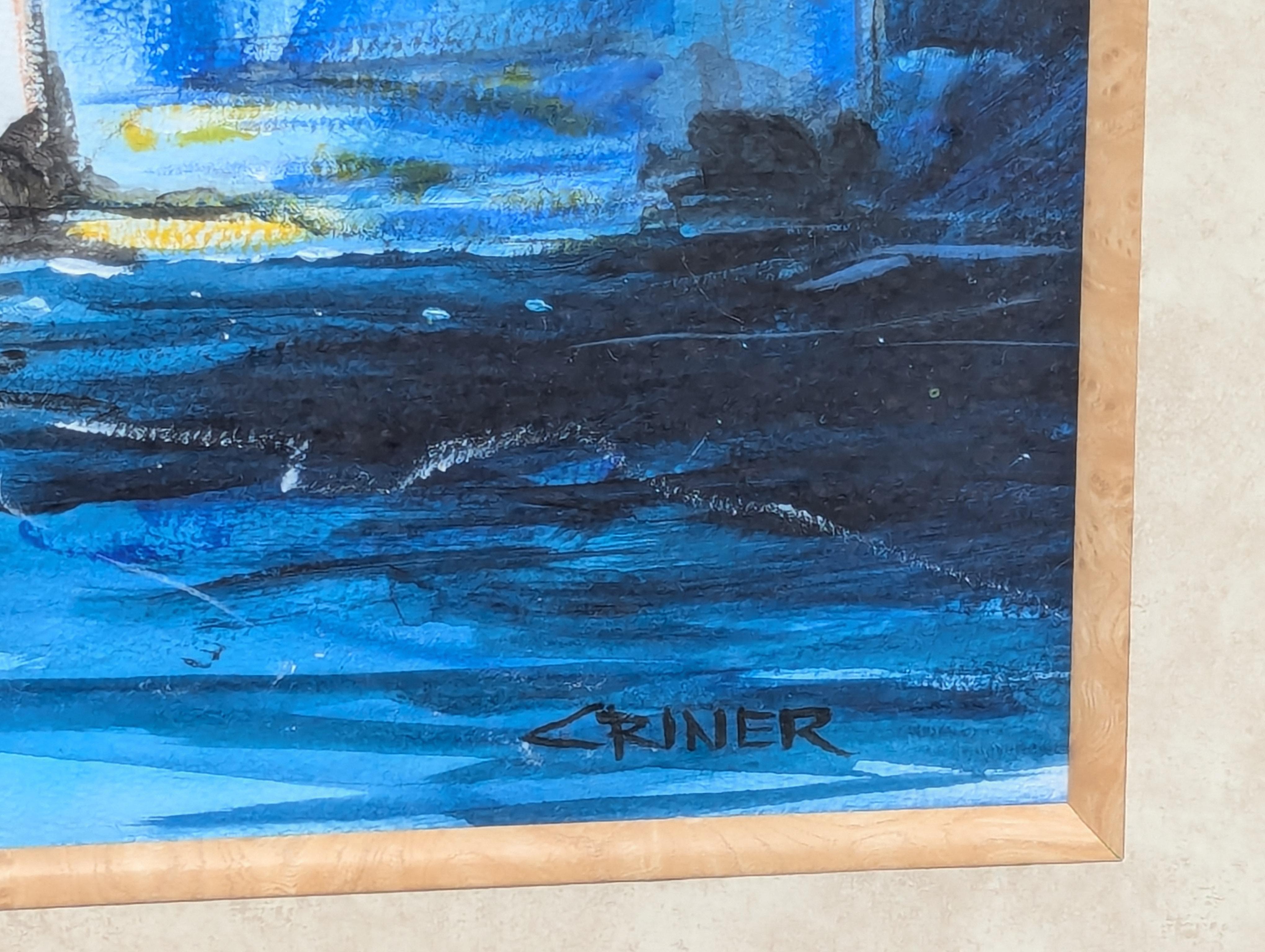 « Starry Night », aquarelle impressionniste, peinture de paysage de pilier de Galveston en vente 4