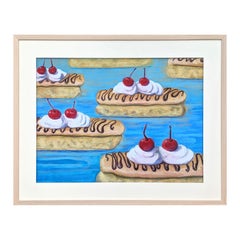 Contemporary Colorful Realistic Pastel Still Life Drawing of Cherry Eclairs
