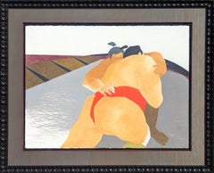 Moderne farbenfrohe pastellfarbene Zeichnung eines Paares konkurrenzfähiger Sumo-Wrestler in Rot