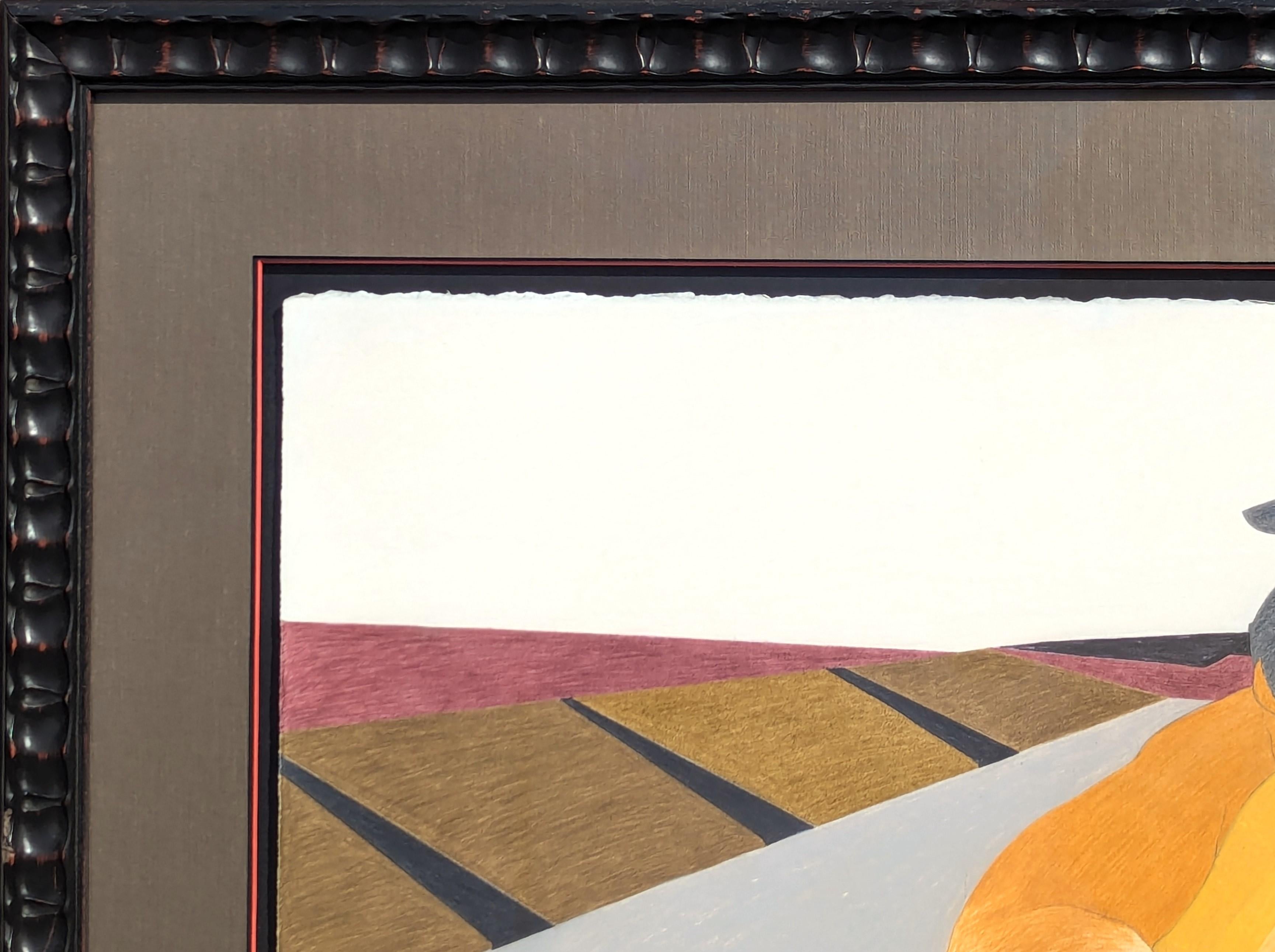 Modern Colorful Pastel Drawing of a Pair of Competing Sumo Wrestlers in Red - Brown Figurative Painting by Phyllis Steele