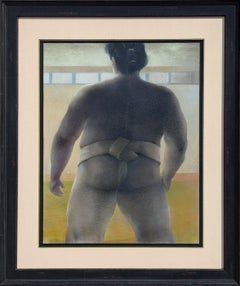 Moderne pastellfarbene figurative Zeichnung eines Sumo-Wrestlers in einem Mawashi von Hinter