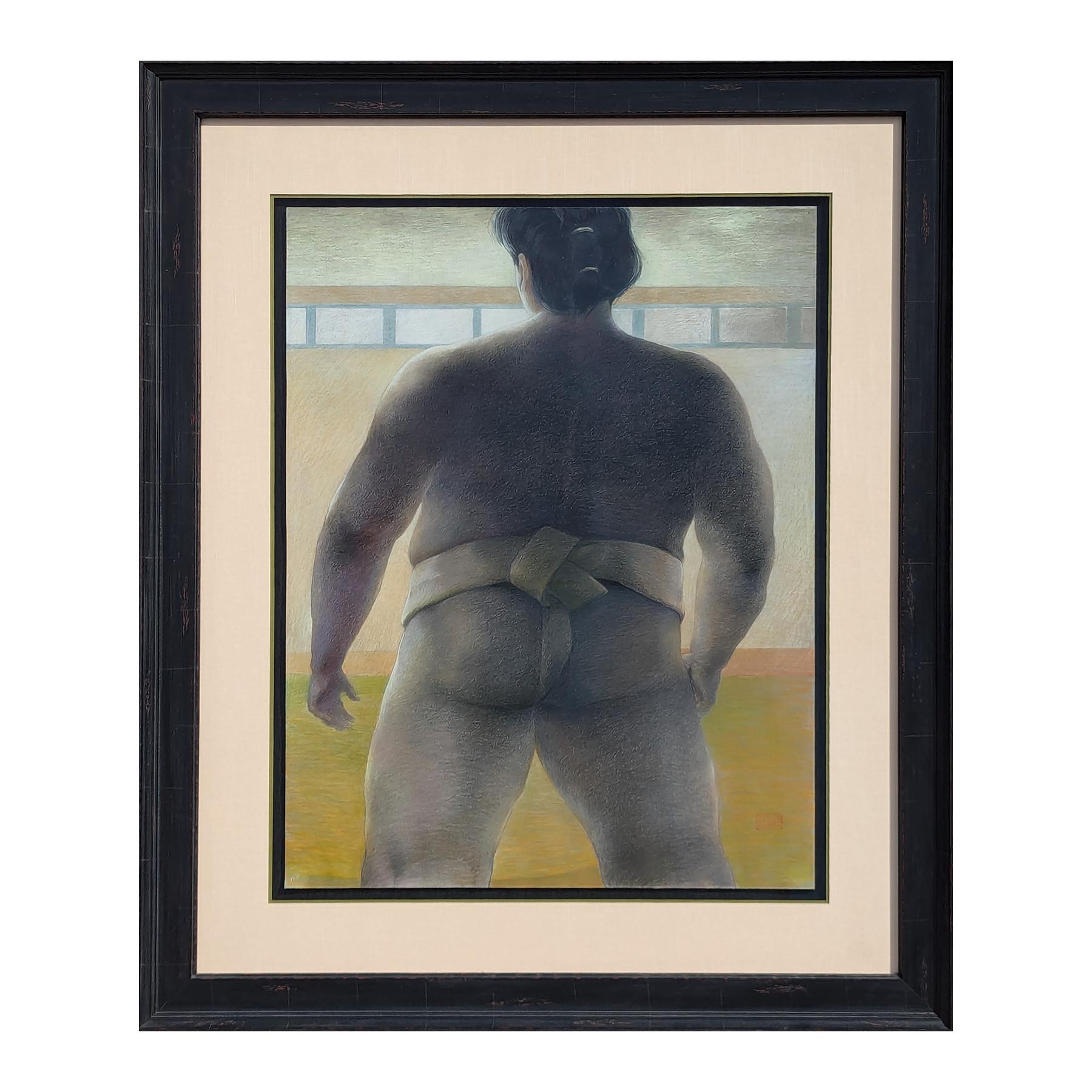 Modern Pastel Figurative Drawing of a Sumo Wrestler in a Mawashi from Behind - Painting by Phyllis Steele