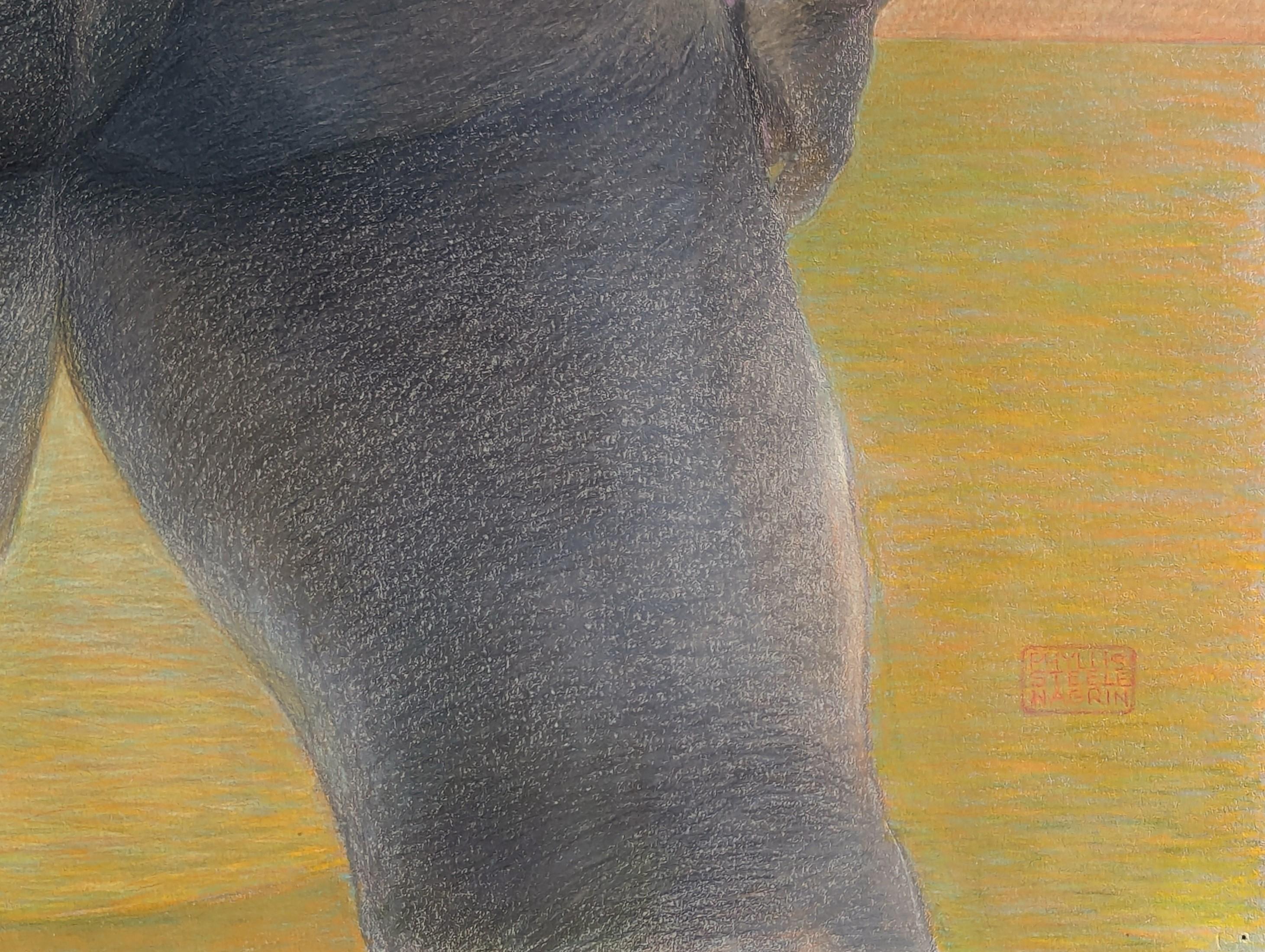 Modern Pastel Figurative Drawing of a Sumo Wrestler in a Mawashi from Behind For Sale 3