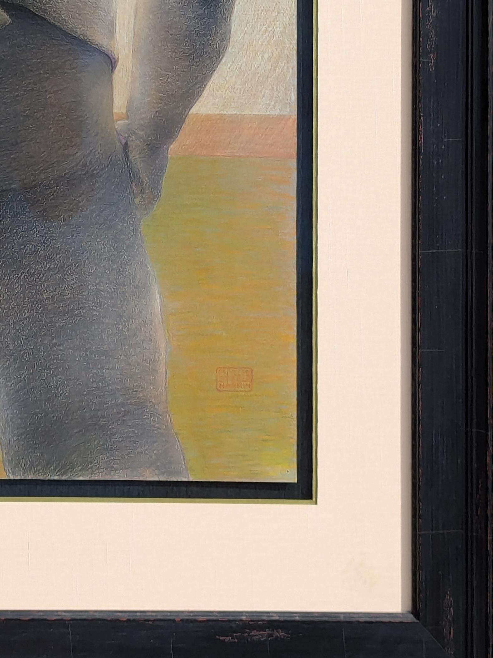 Modern Pastel Figurative Drawing of a Sumo Wrestler in a Mawashi from Behind For Sale 1