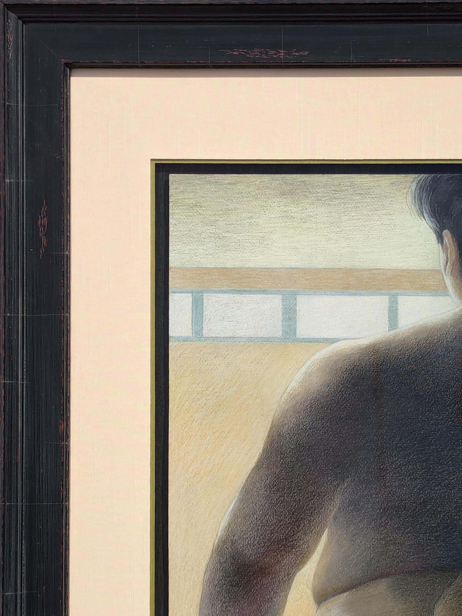 Modern Pastel Figurative Drawing of a Sumo Wrestler in a Mawashi from Behind - Black Figurative Painting by Phyllis Steele