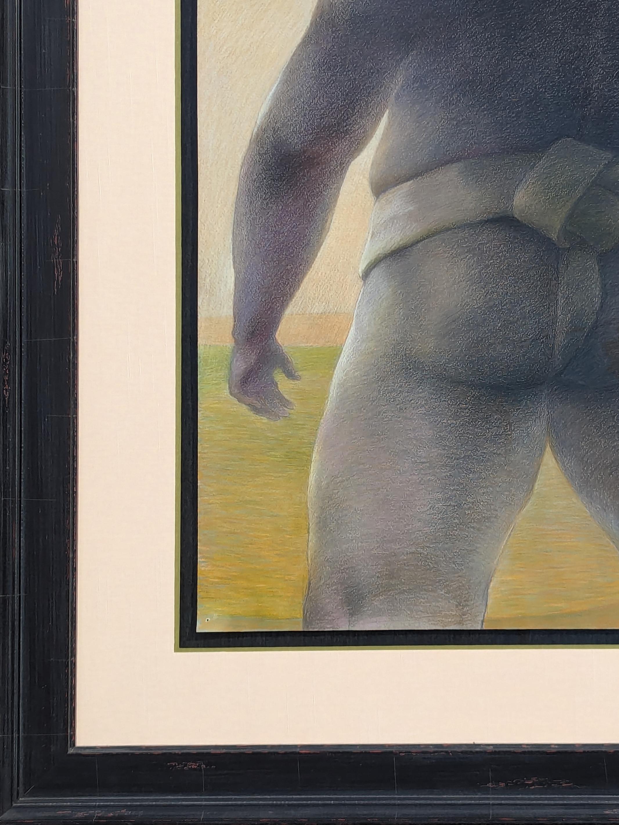Modern Pastel Figurative Drawing of a Sumo Wrestler in a Mawashi from Behind For Sale 2