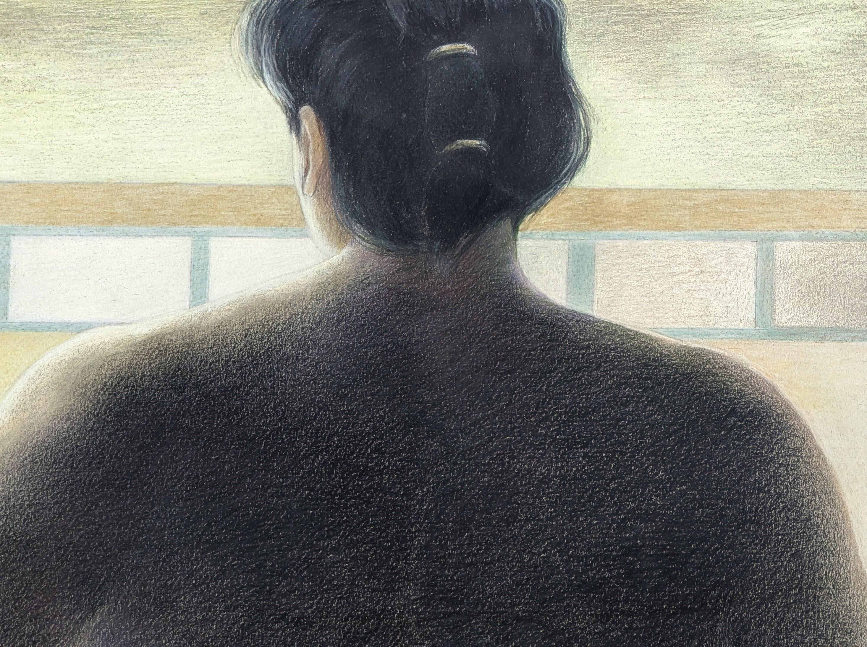 Modern Pastel Figurative Drawing of a Sumo Wrestler in a Mawashi from Behind For Sale 5