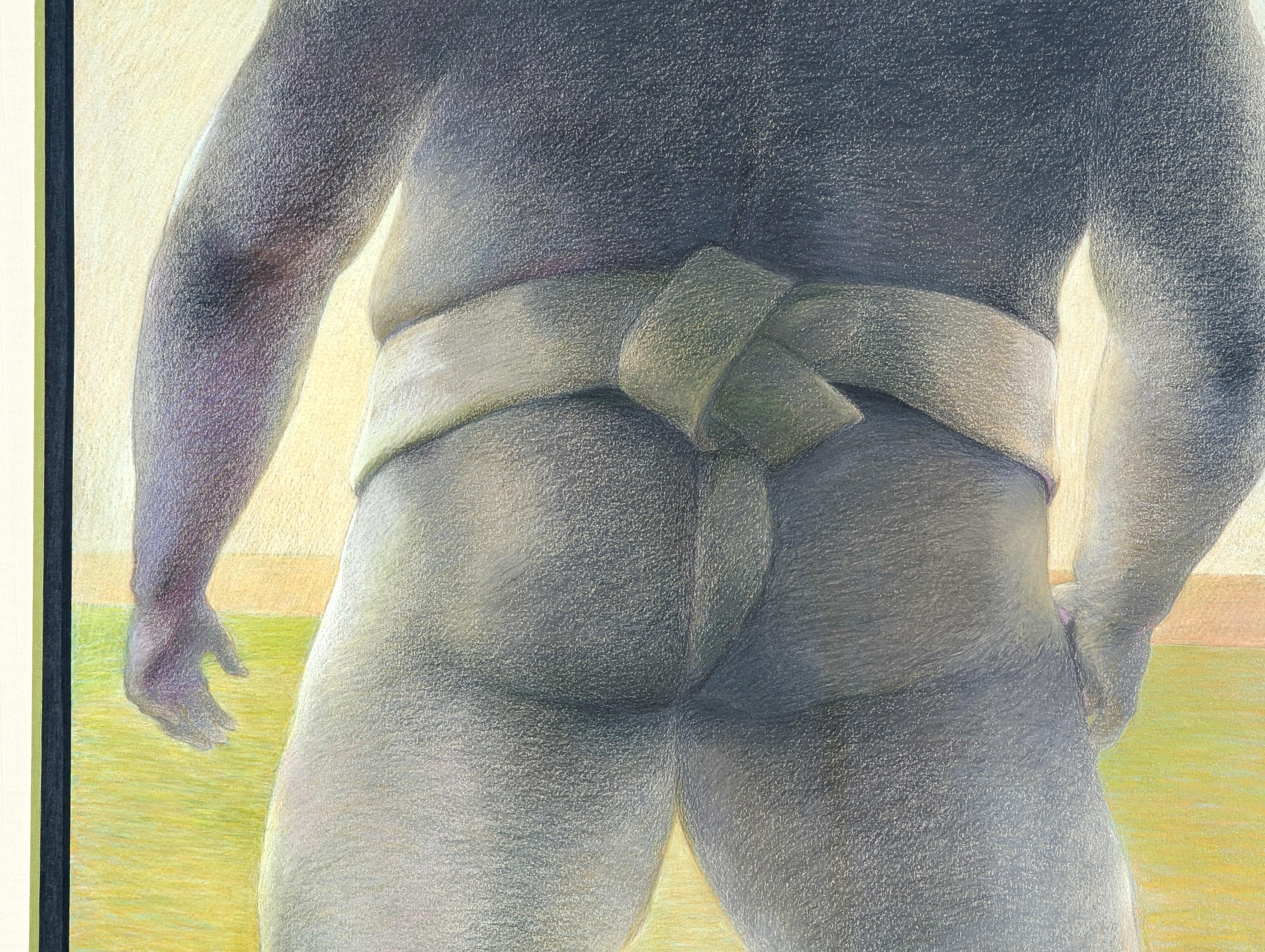 Modern Pastel Figurative Drawing of a Sumo Wrestler in a Mawashi from Behind For Sale 4